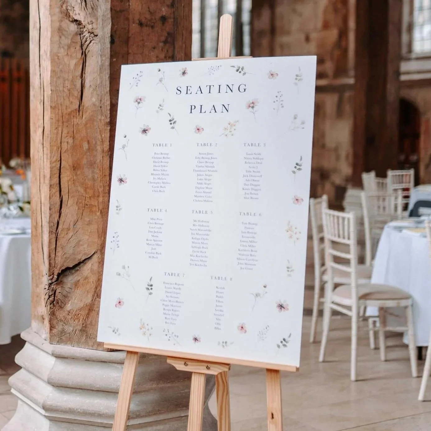 Scattered Wildflower Wedding Table Plan Sign