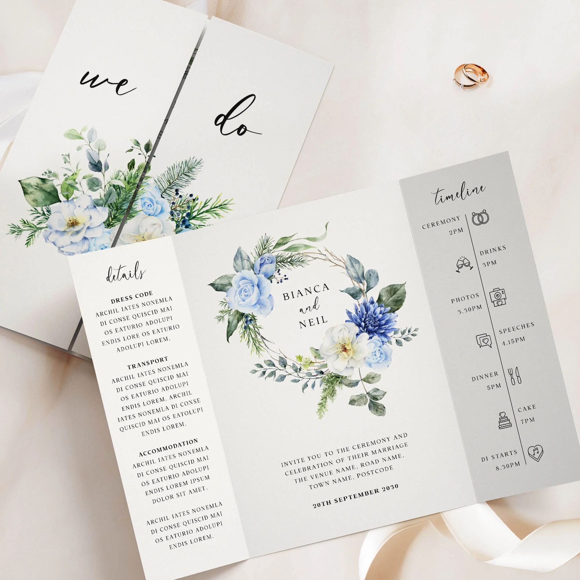 The Blue Floral (Wreath) Gatefold Wedding Invitation