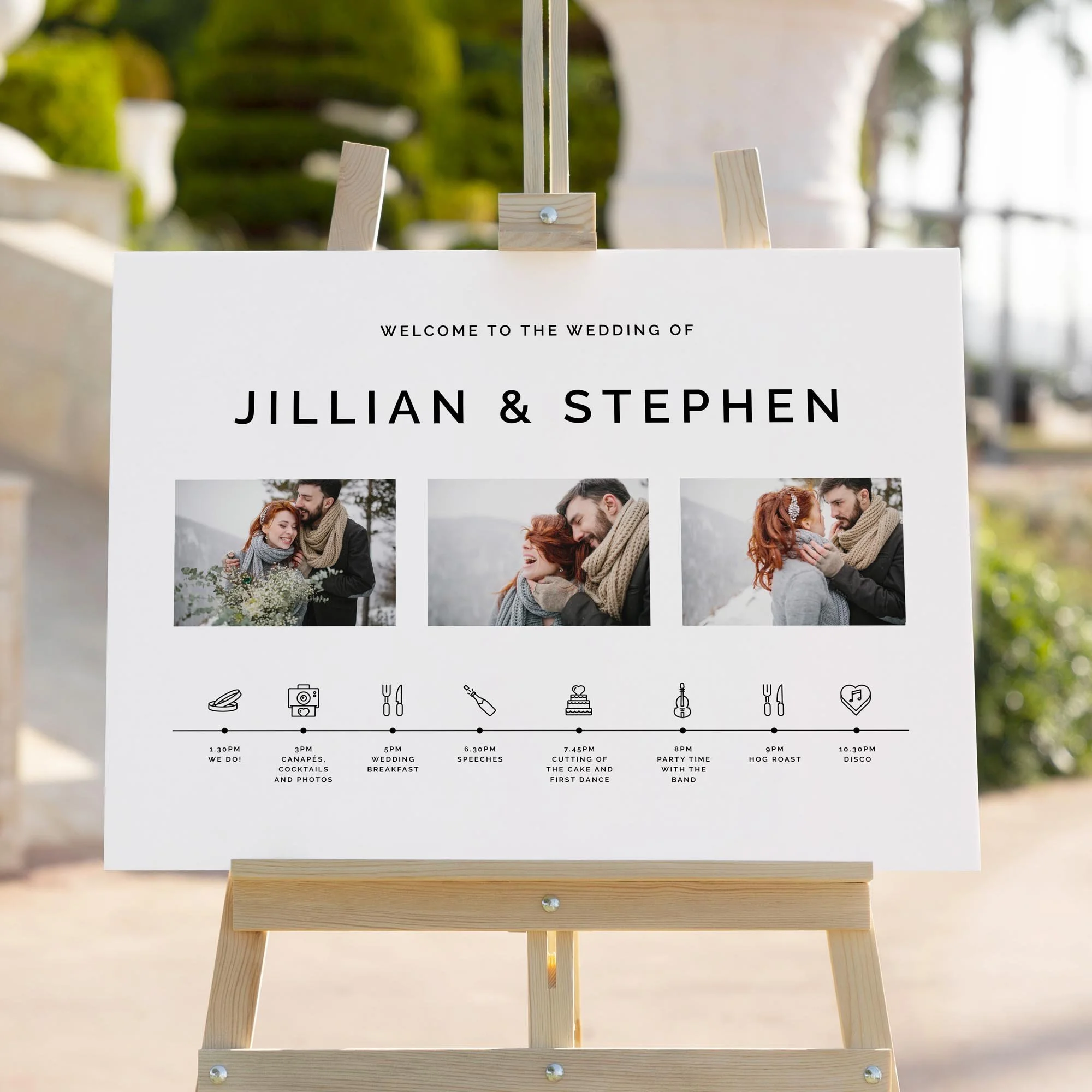 Custom Photograph wedding welcome sign styled outoord close-up