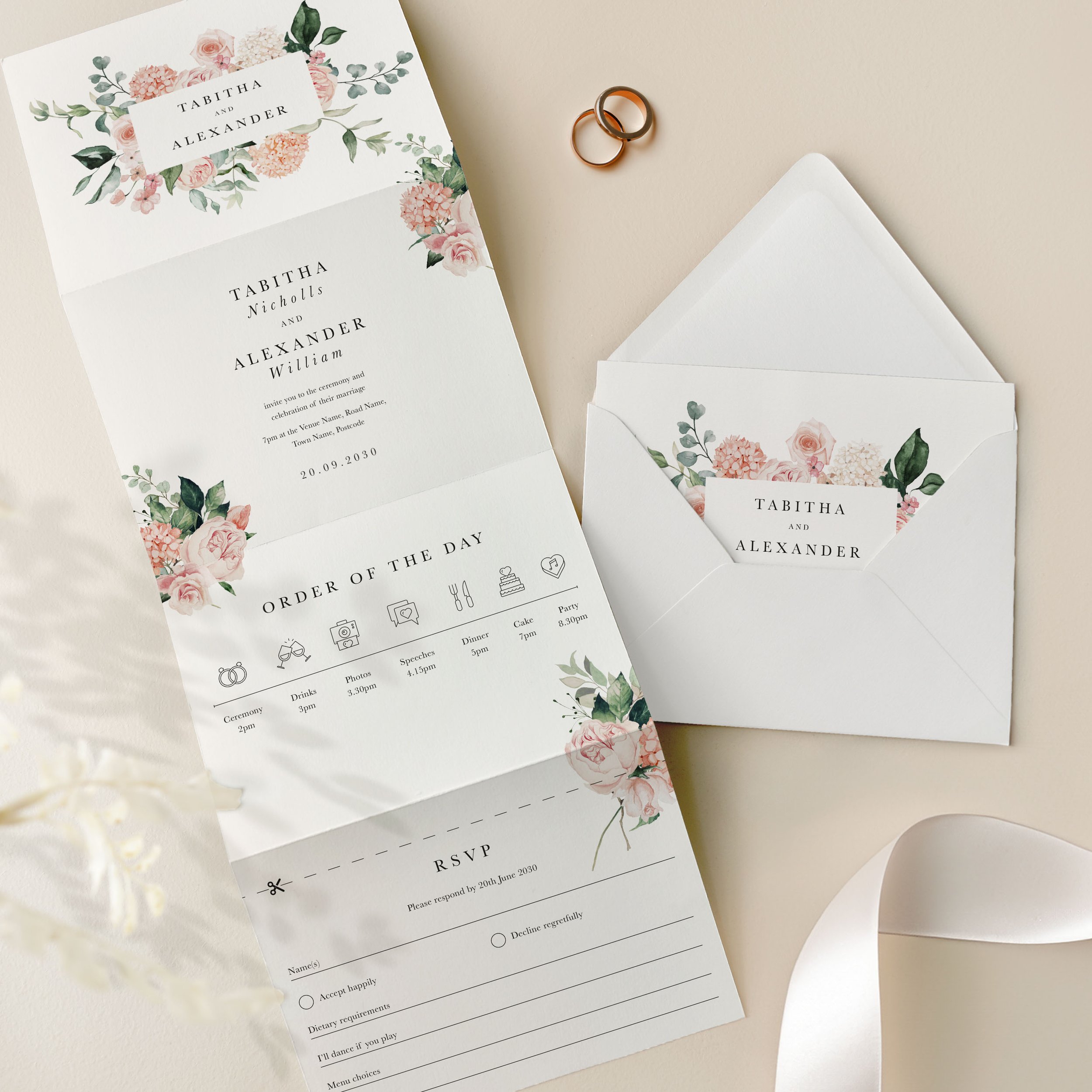 Pink Concertina Wedding Invite samples