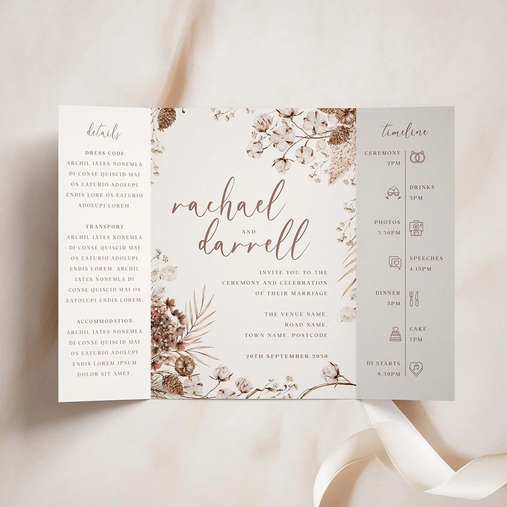 Boho Dried Floral Gatefold Wedding Invites