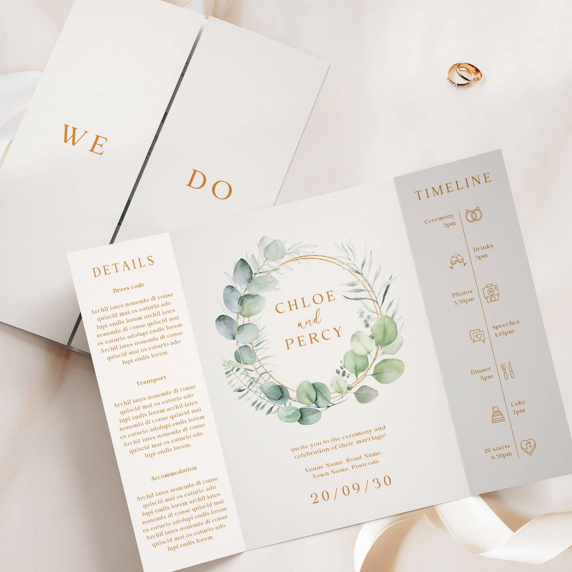 The Eucalyptus Frame (Wreath) Gatefold Wedding Invitation