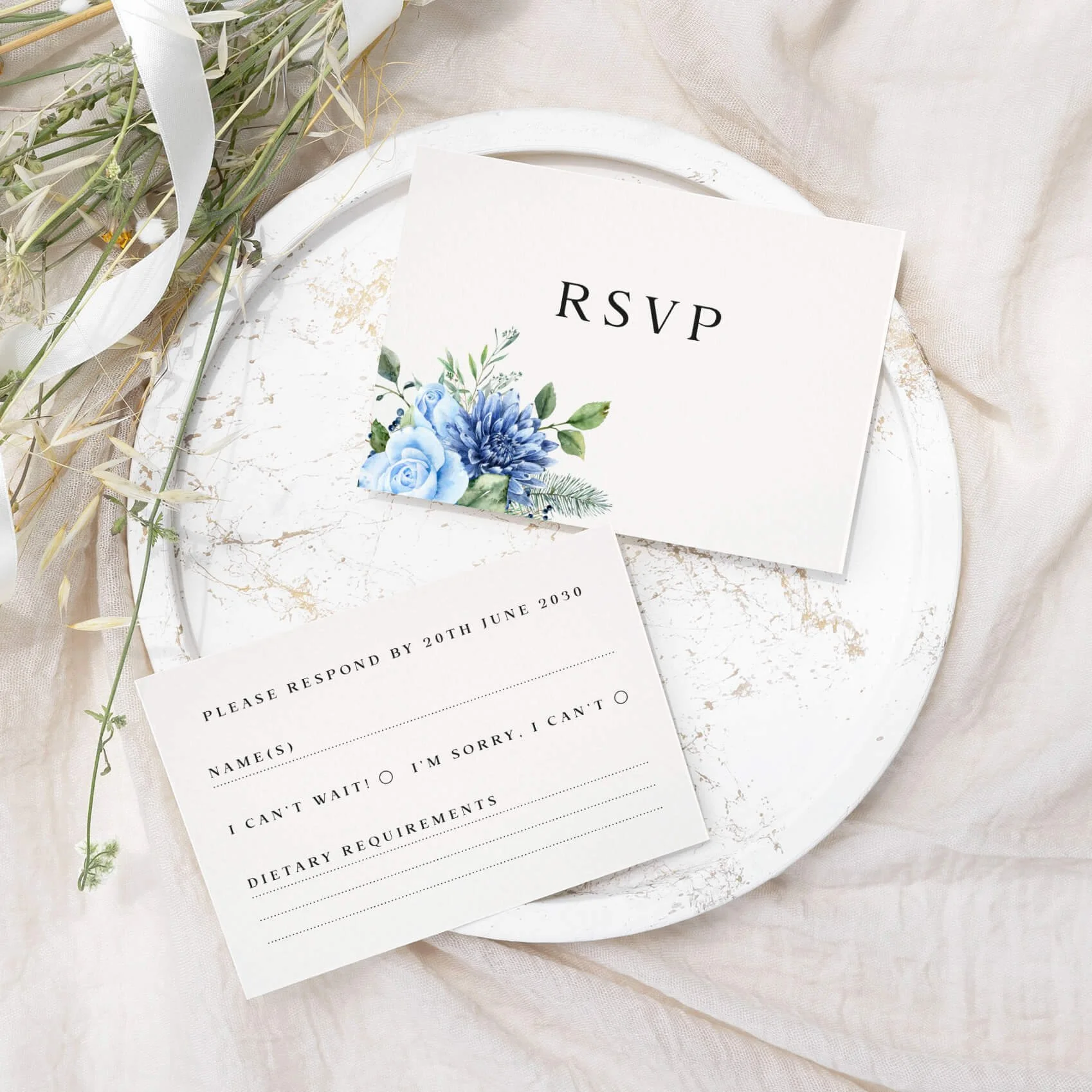 The Blue Floral Wedding RSVP Cards