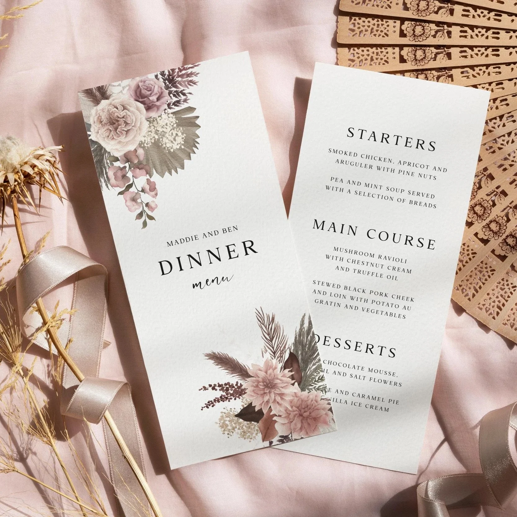 Blush Pink Wedding Menus