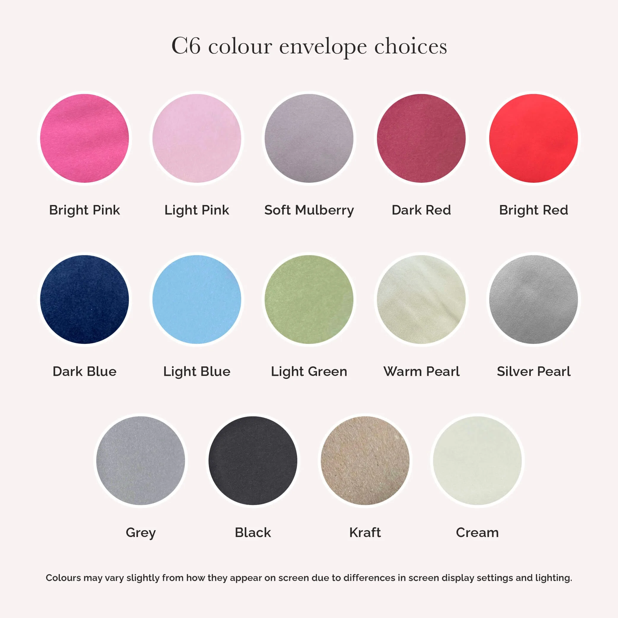 Colour envelope upgrade for A6 wedding invitations with various colour options