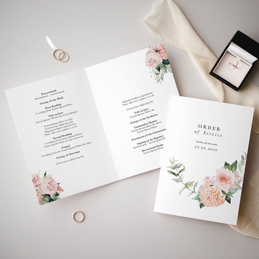 Blush Pink Floral Printed Wedding Order of Service