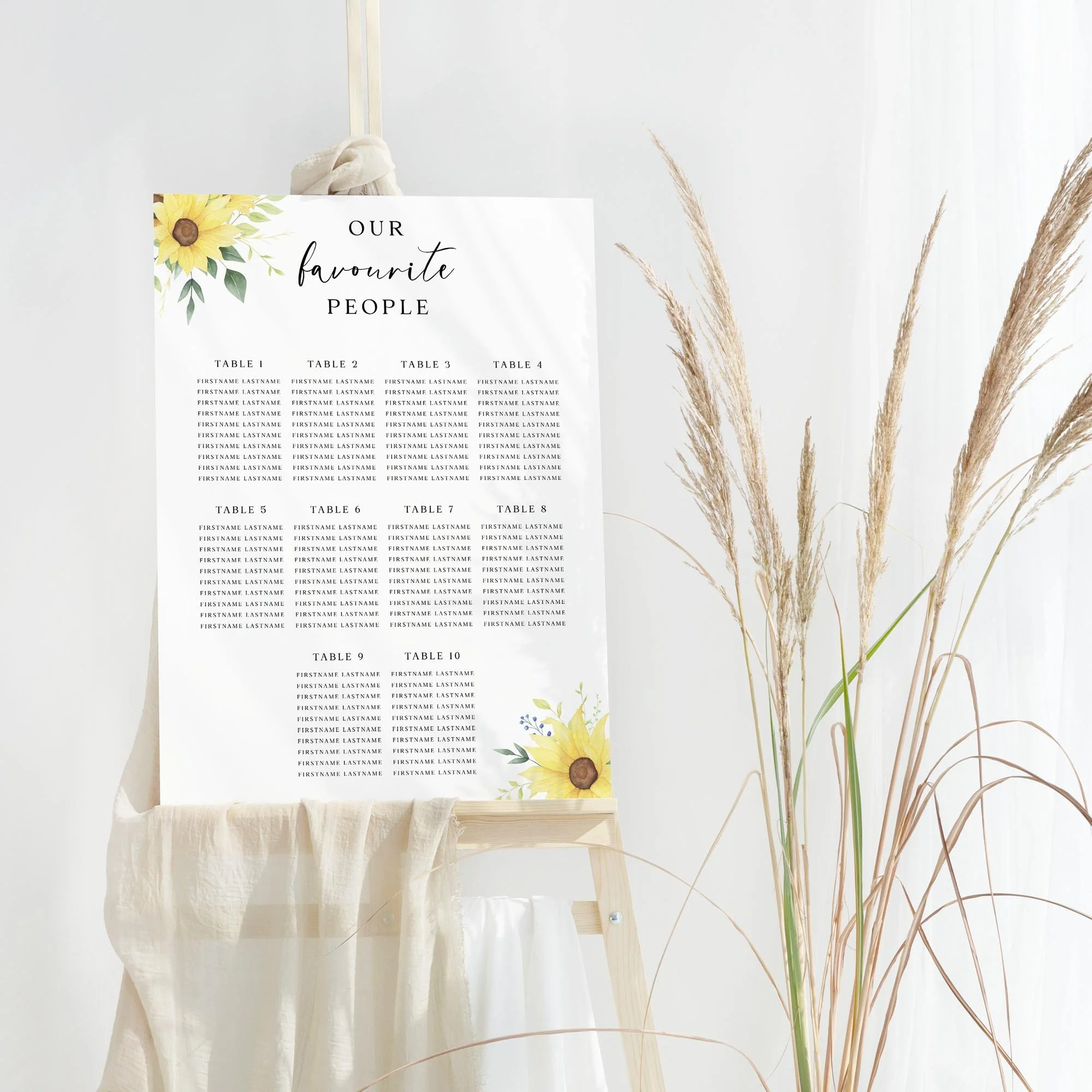 Sunflower Bouquet wedding table plan board seating chart sign
