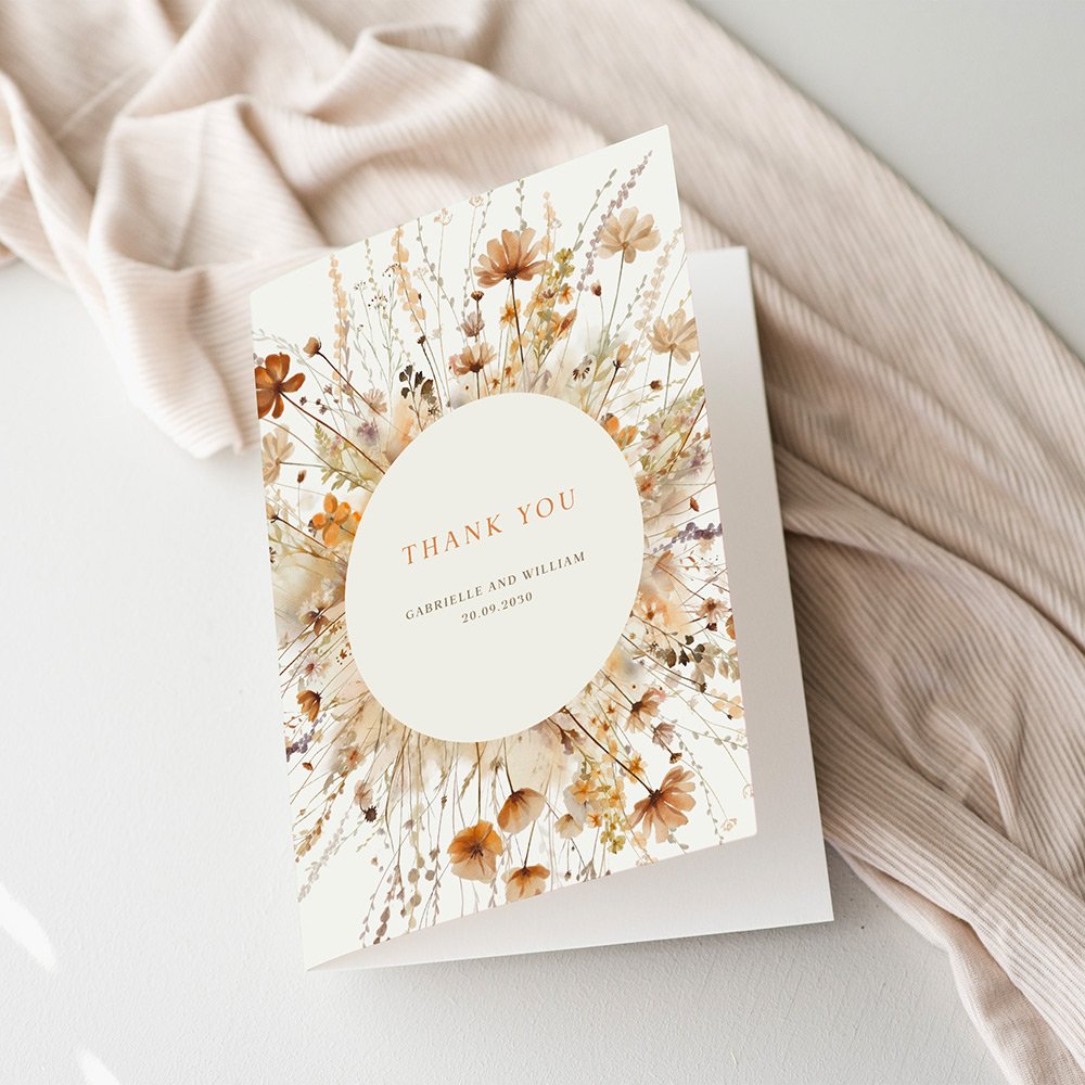 Earth Tone Floral Wedding Thank You Cards
