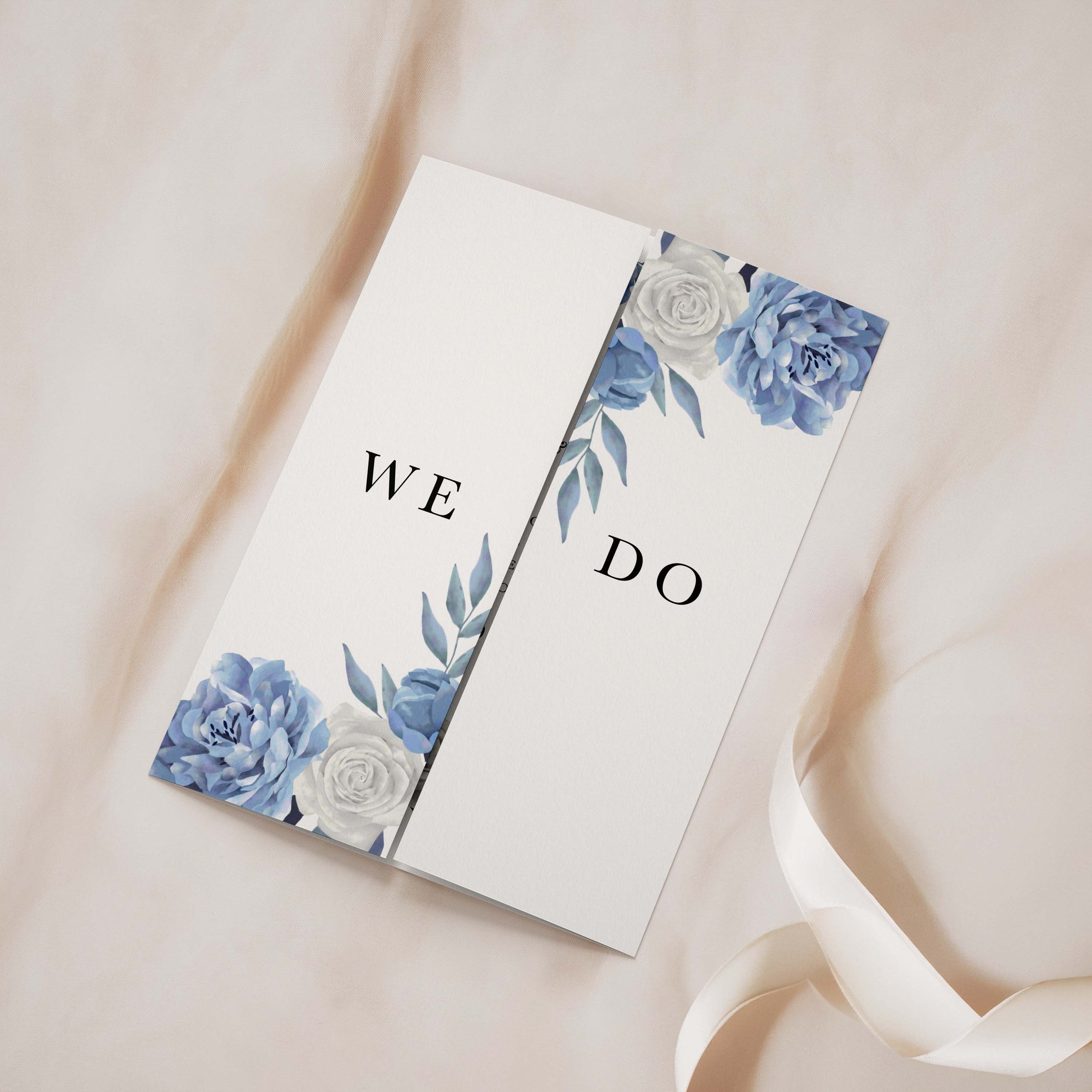 Dusty blue floral gatefold wedding invitation