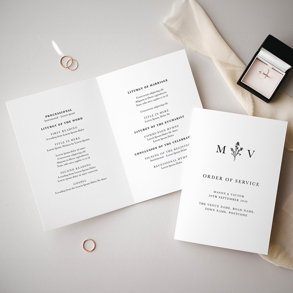 Modern Black and White Printed Wedding Order of Services
