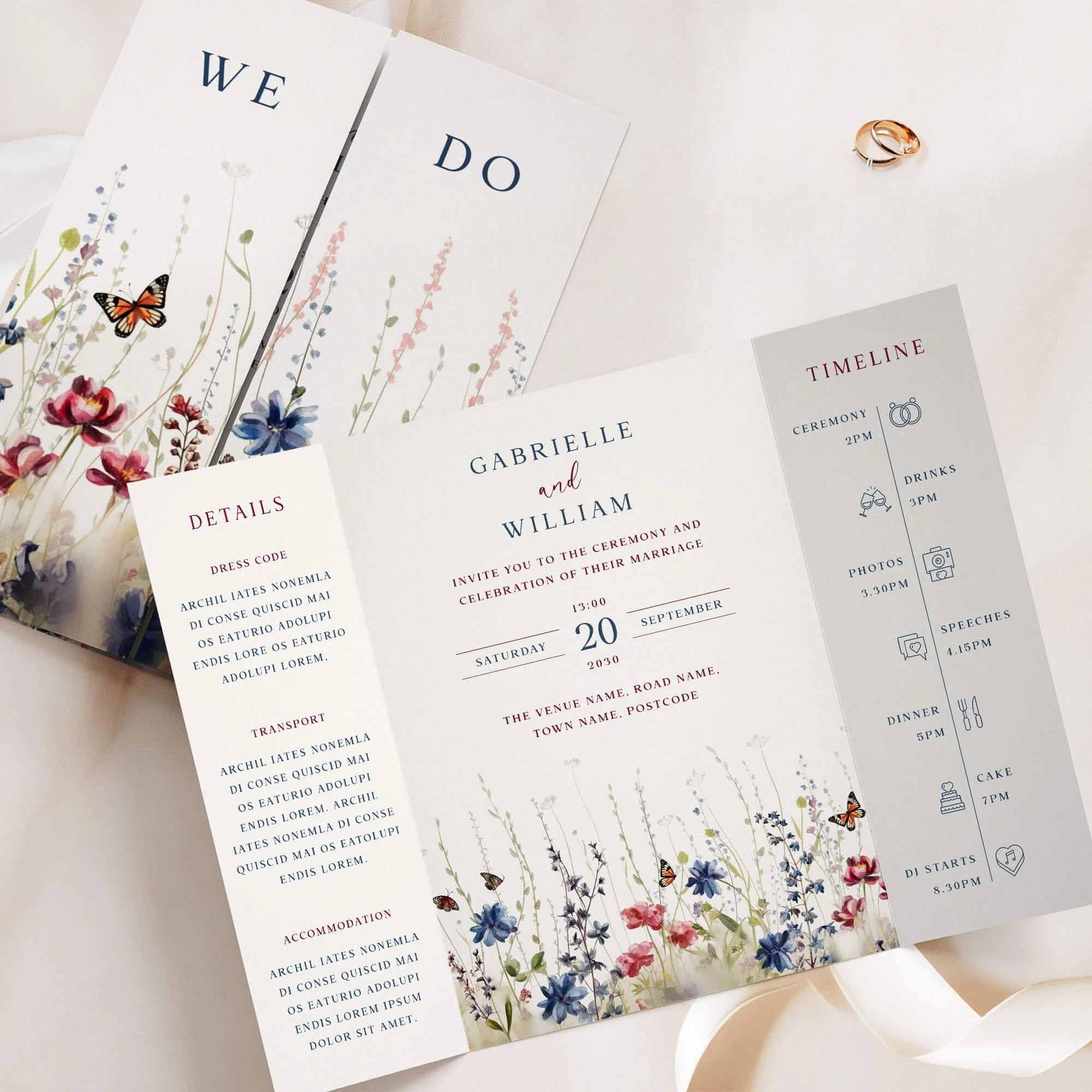The Field (Navy) Gatefold Wedding Invitation