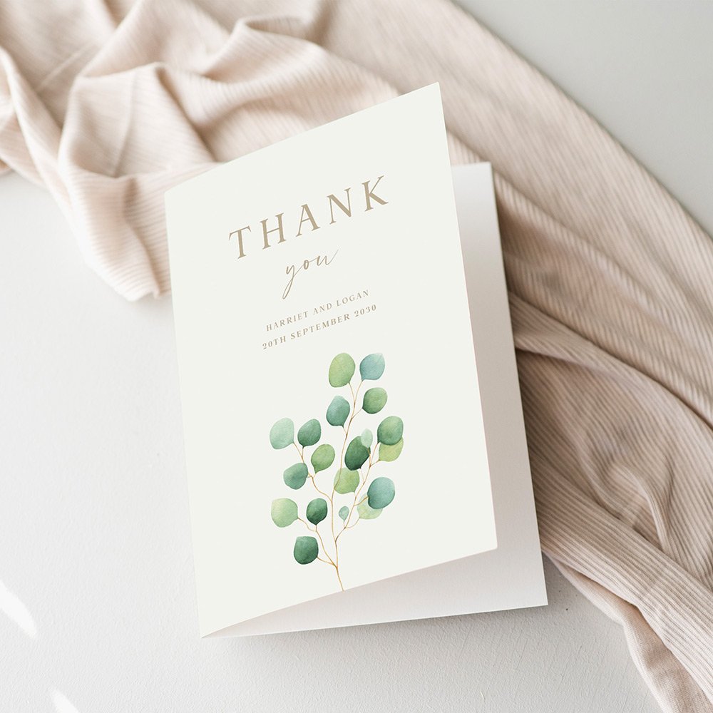 Simple Eucalyptus Wedding Thank You Cards