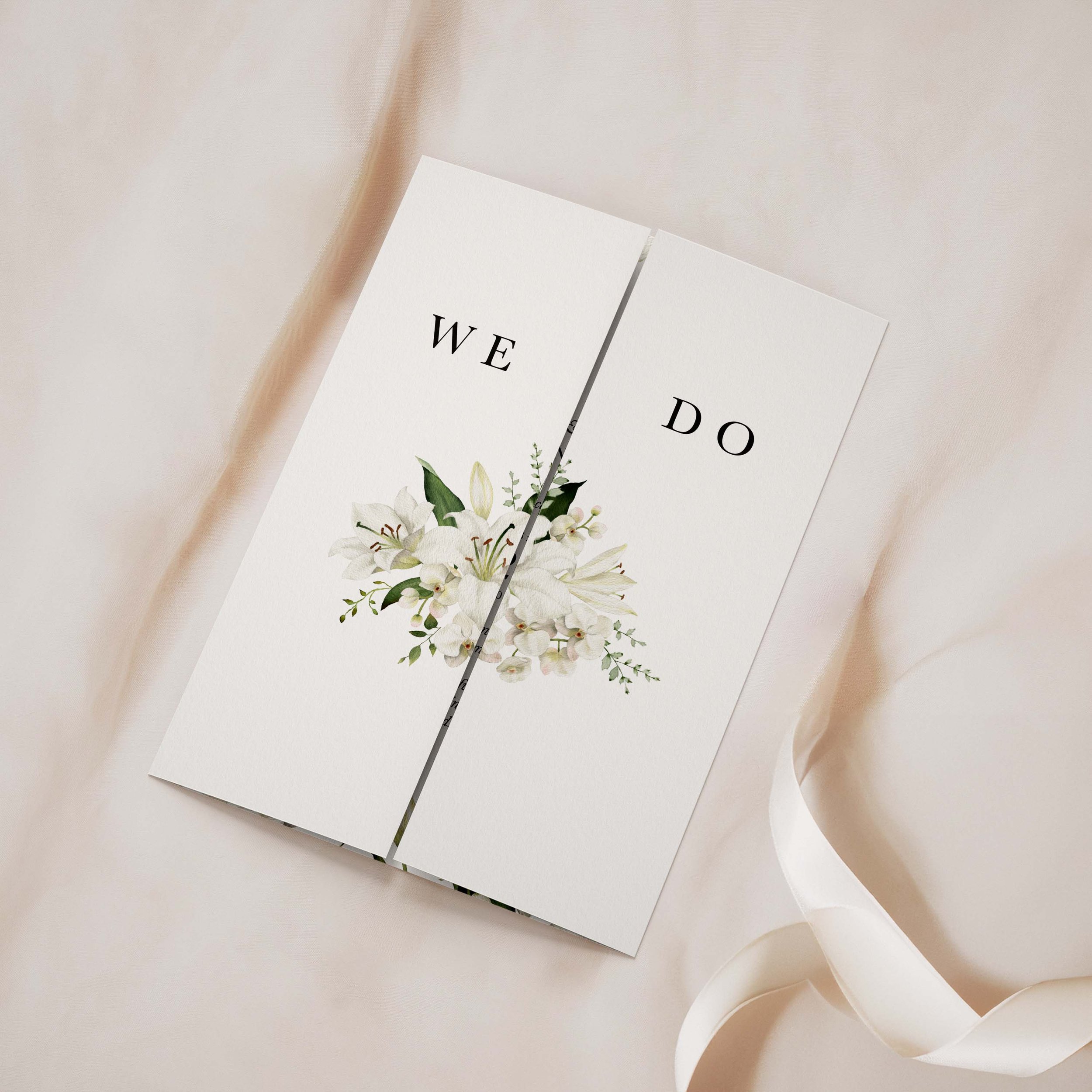 White Lily Gatefold Wedding Invitation