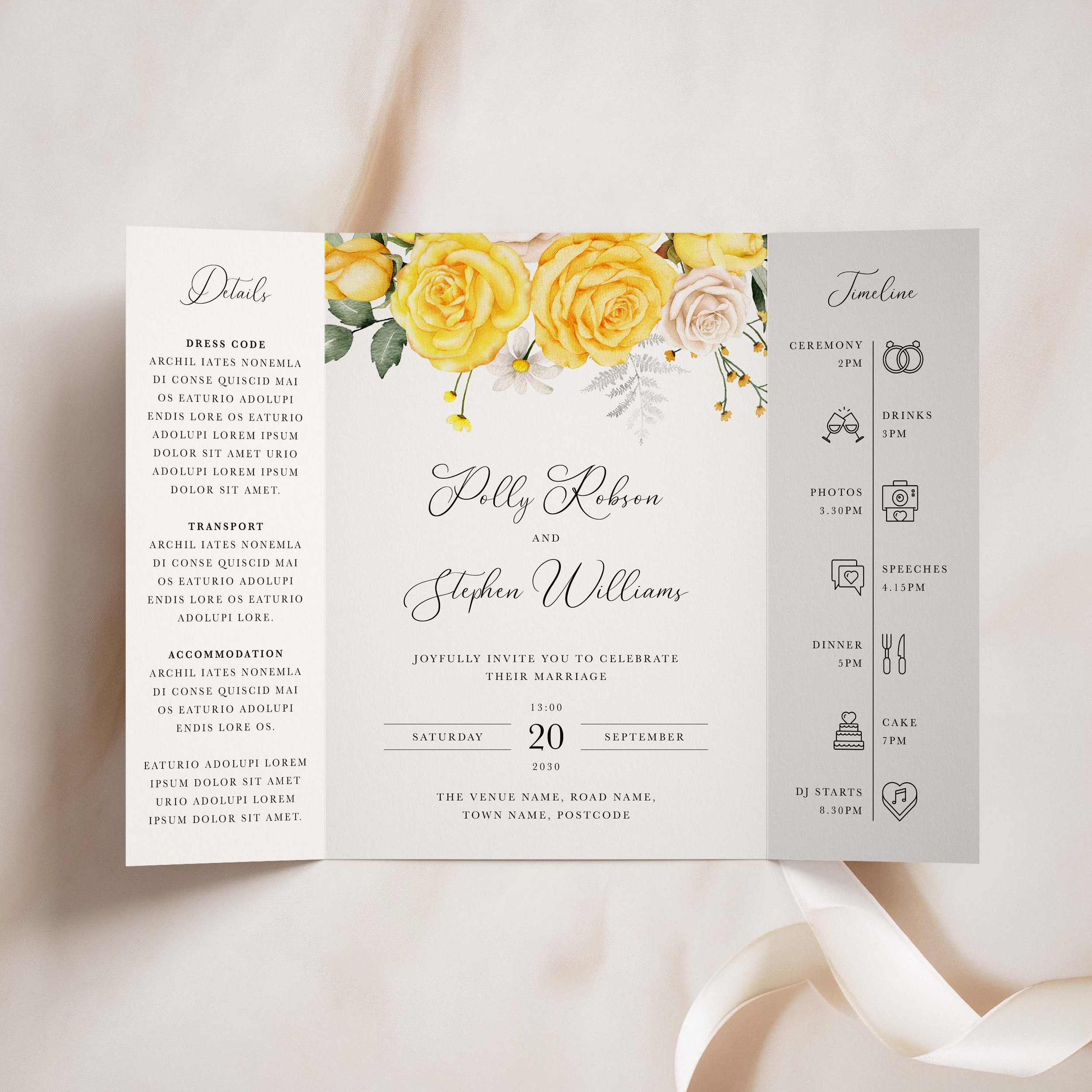 Yellow Rose Gatefold Wedding Invitation Samples