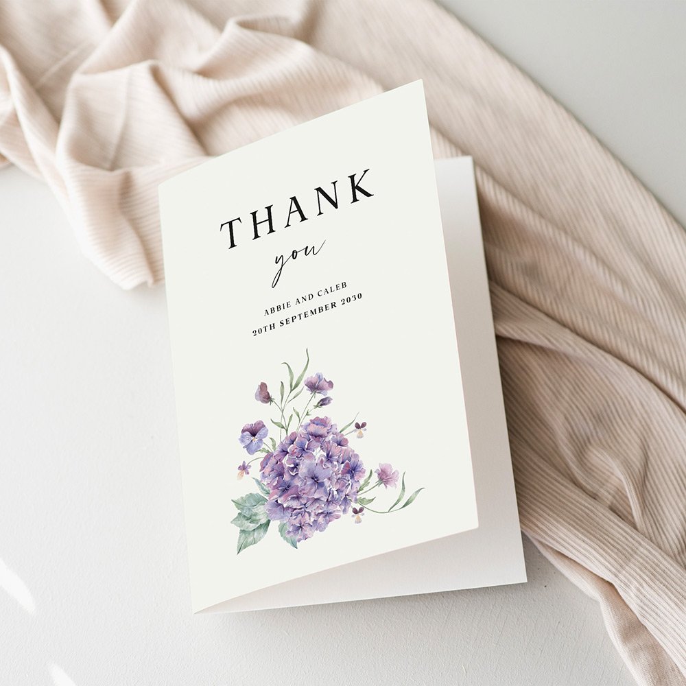 Purple Hydrangea Wedding Thank You Cards