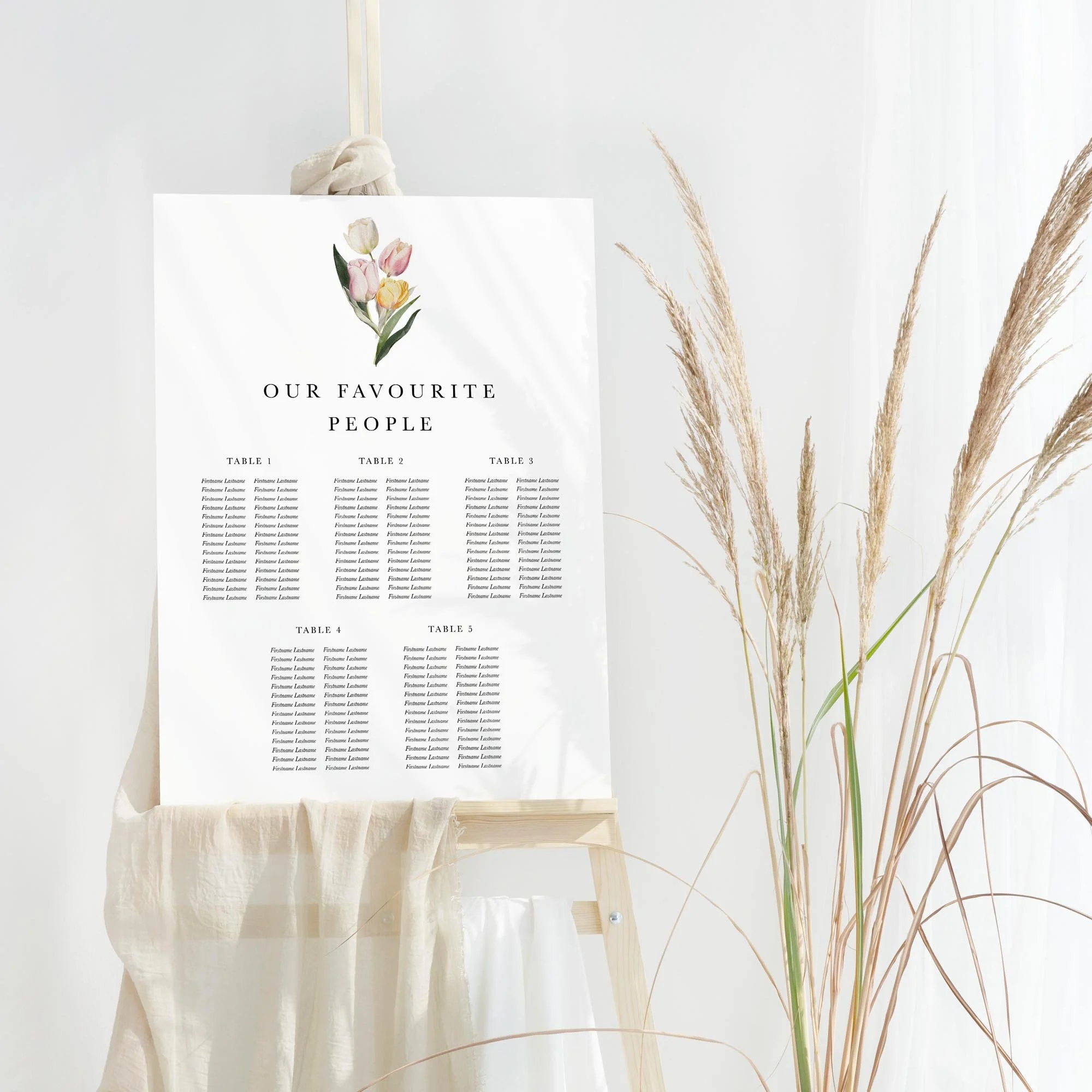 Tulip wedding table plan board seating chart sign