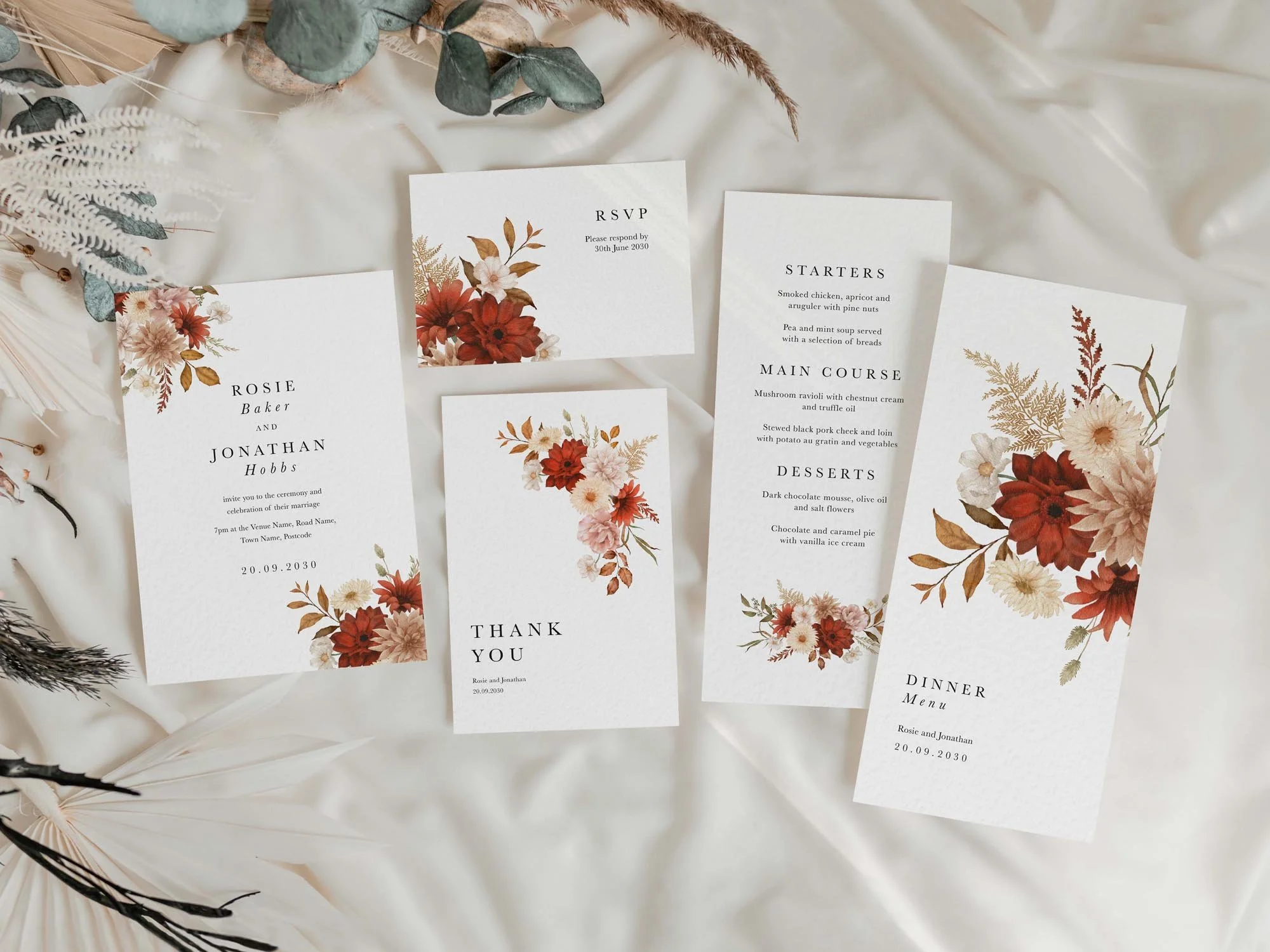 Autumn themed wedding invitation set