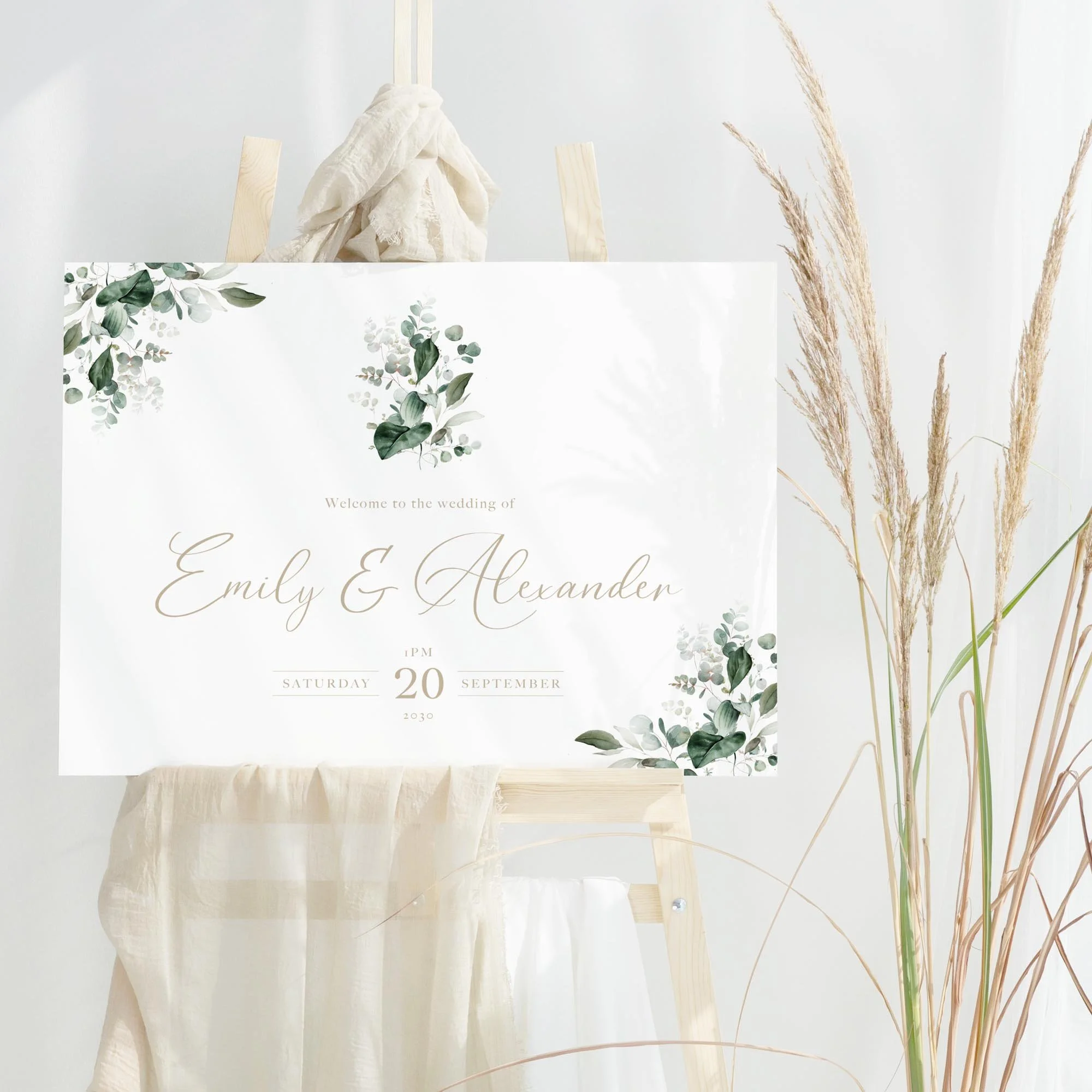 Emerald Greenery wedding welcome sign design