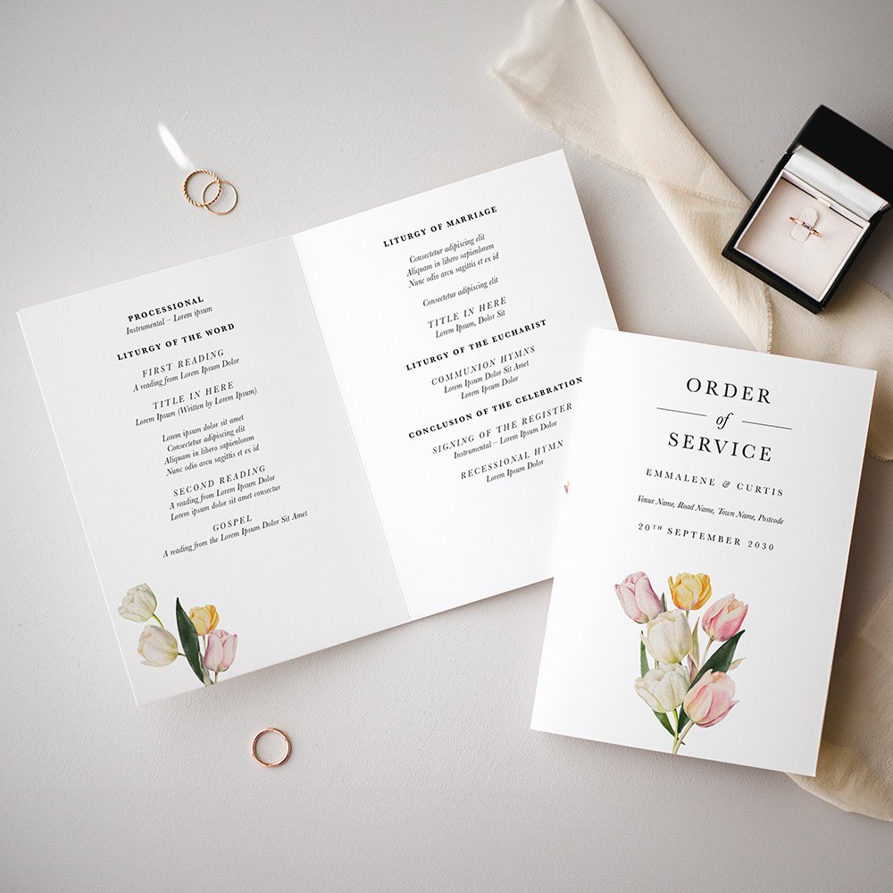 Tulip Floral Wedding Order of Service Programme