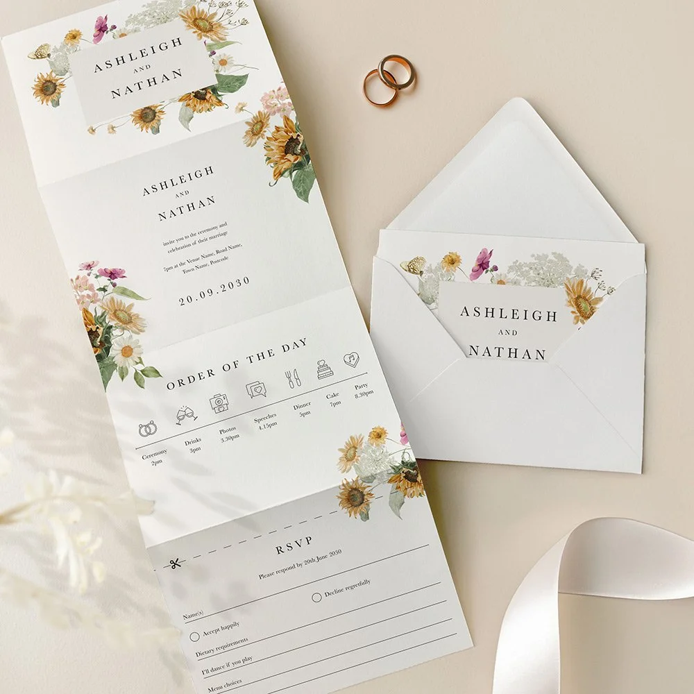 Sunflower Concertina Wedding Invites