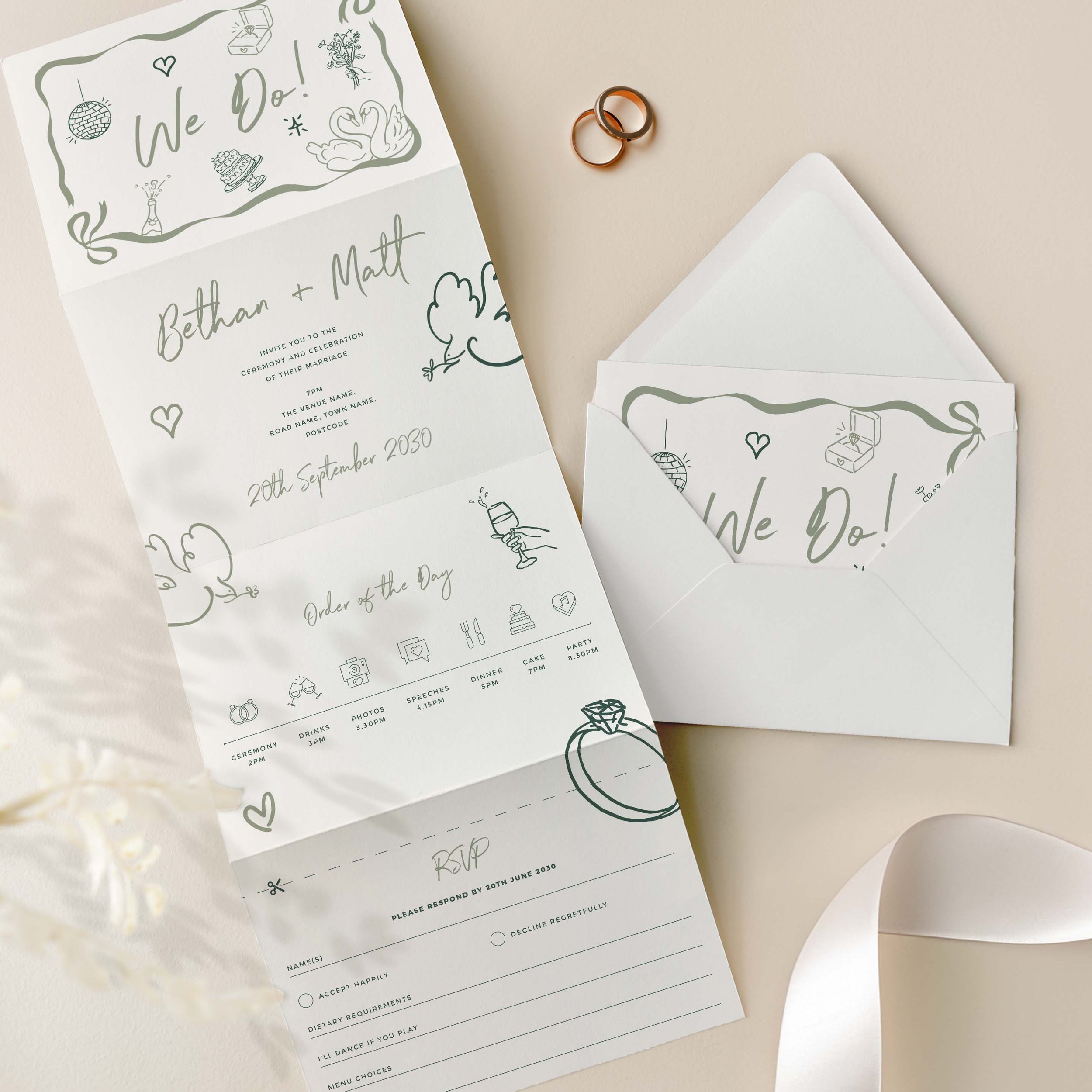 Hand Drawn Concertina invites