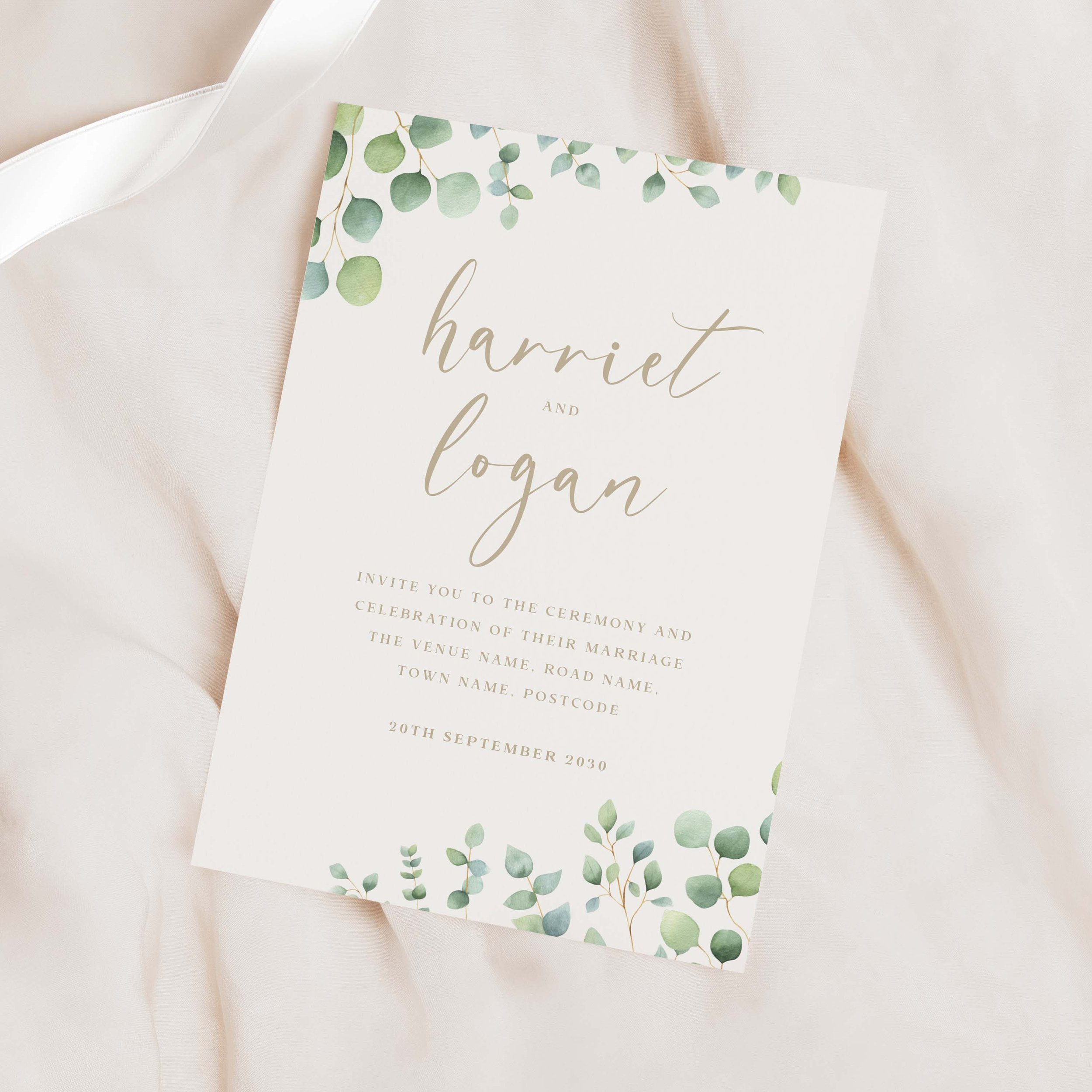 Eucalyptus Calligraphy Wedding Invitation