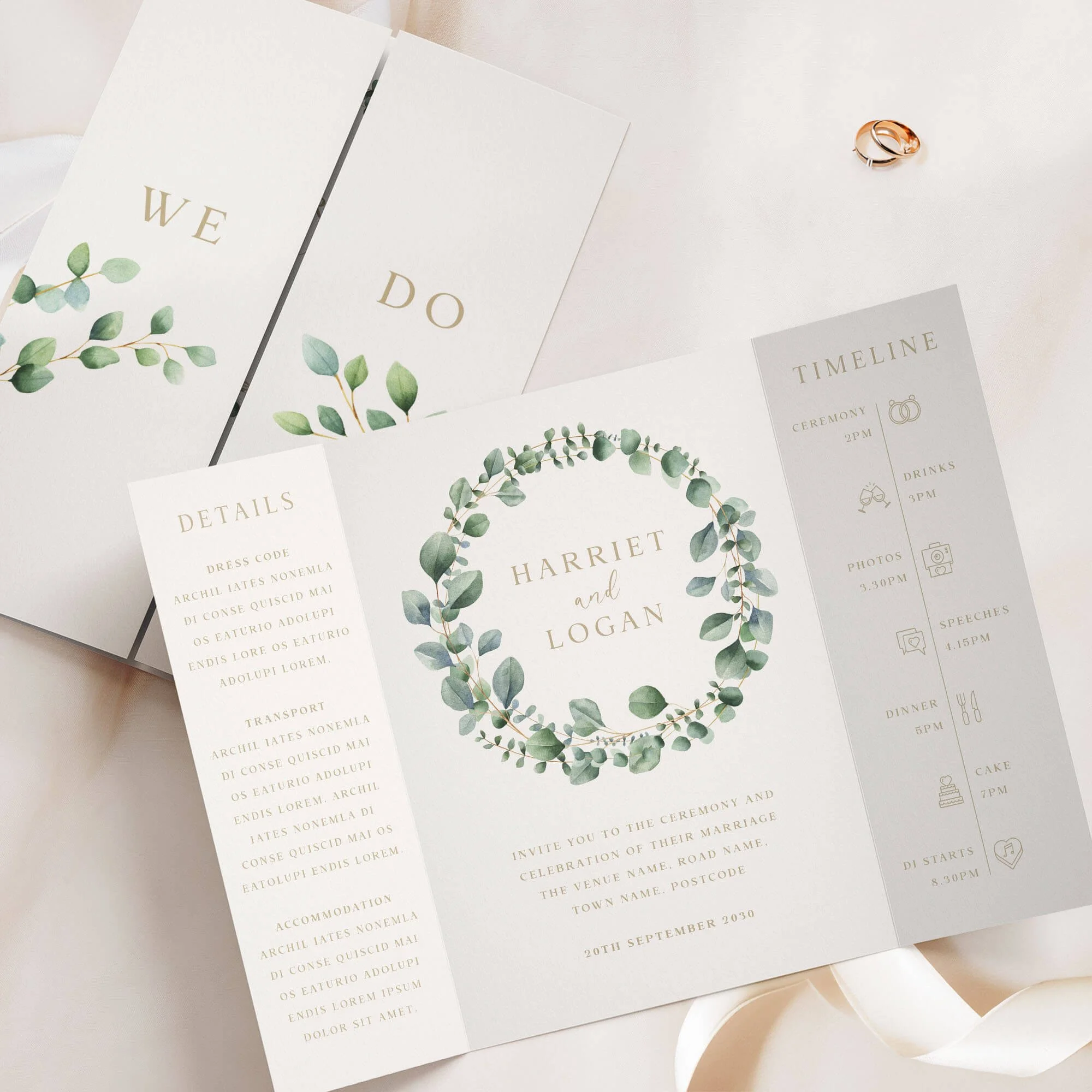 The Eucalyptus Foliage Gatefold Wedding Invitation
