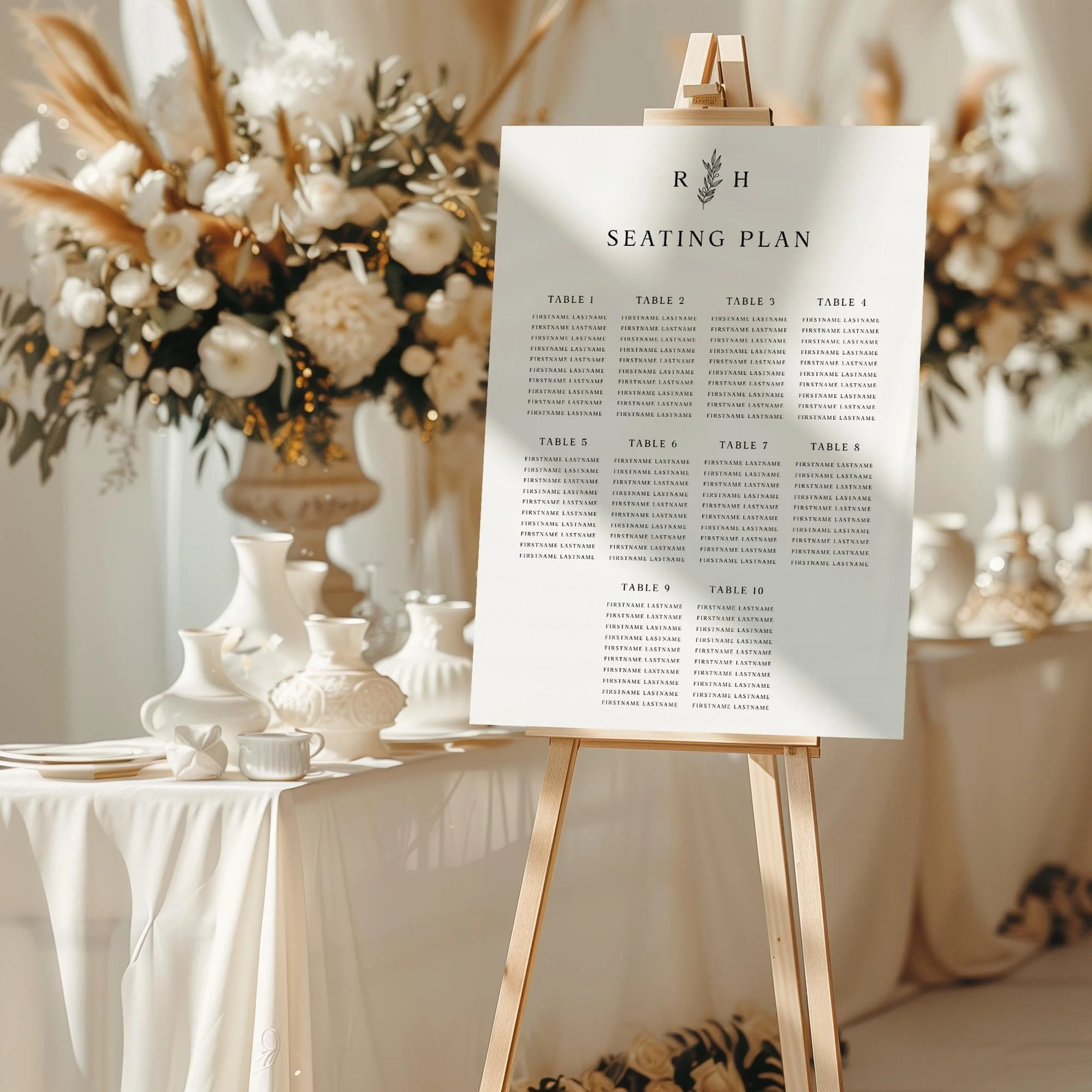 Heritage wedding seating chart sign styled at a reception