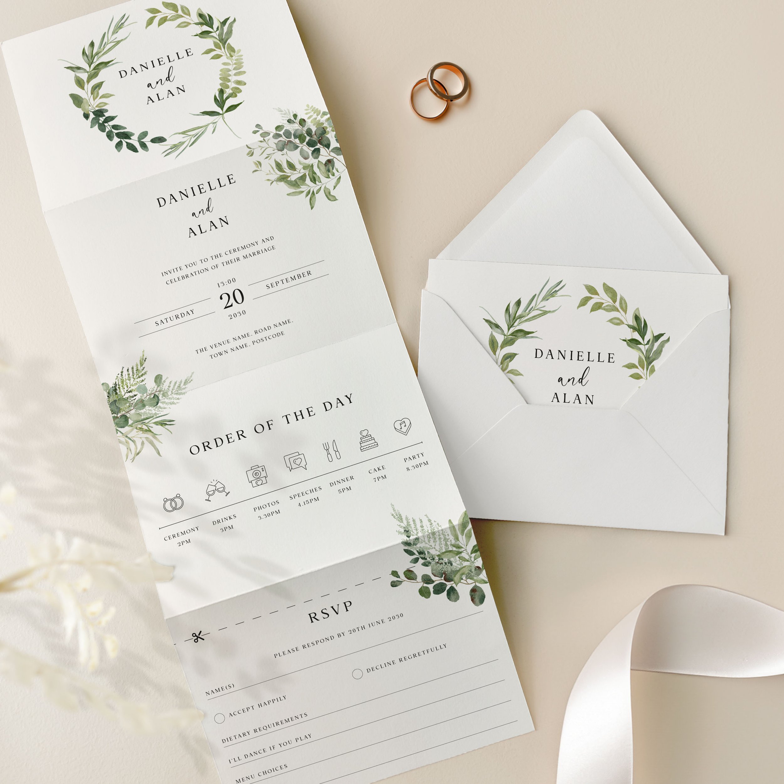 Greenery Theme Concertina Wedding Invitation Sample