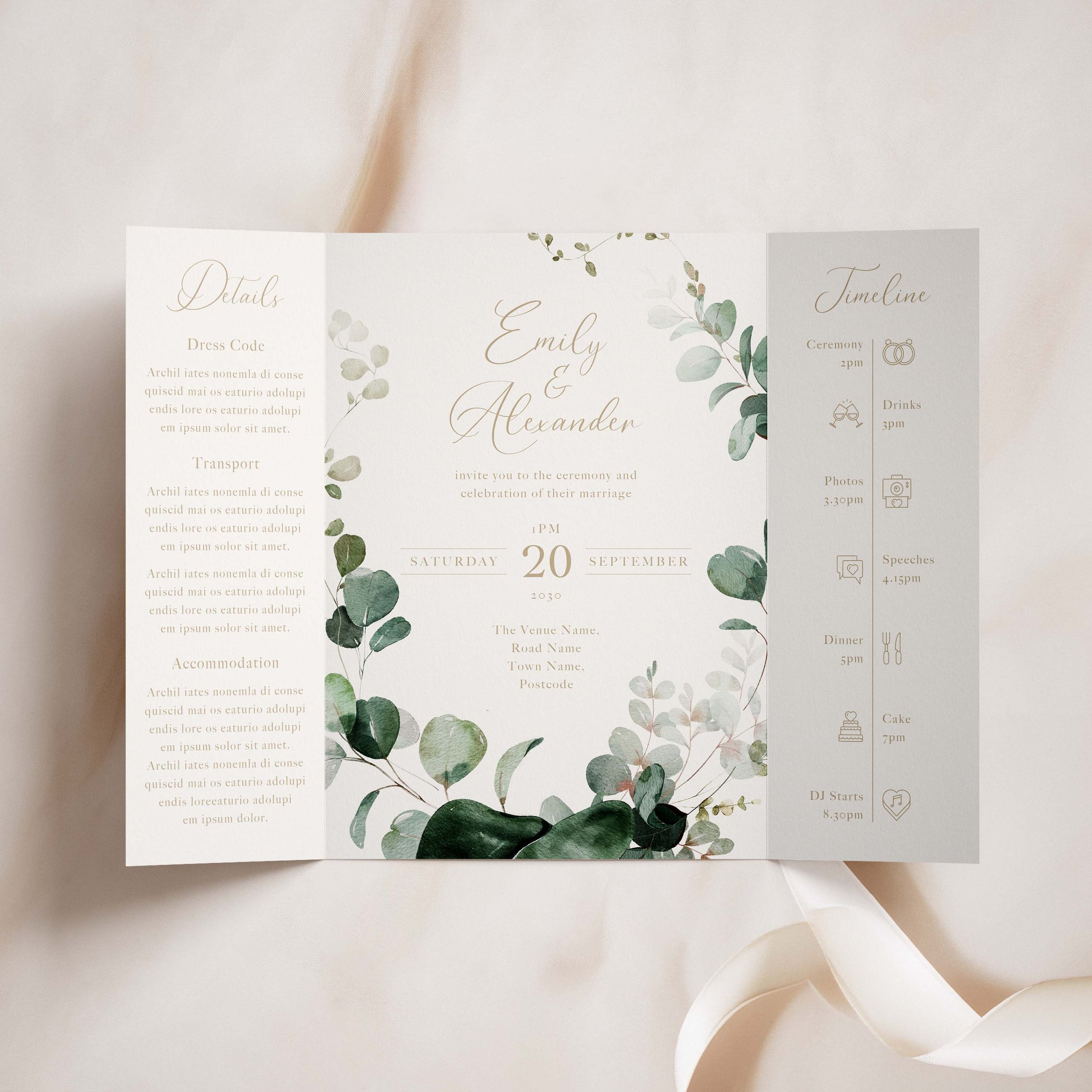 Emerald Green Leaves Folded Wedding Invitations