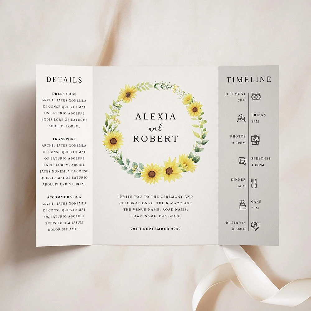 Modern Sunflower Gatefold Wedding Invites