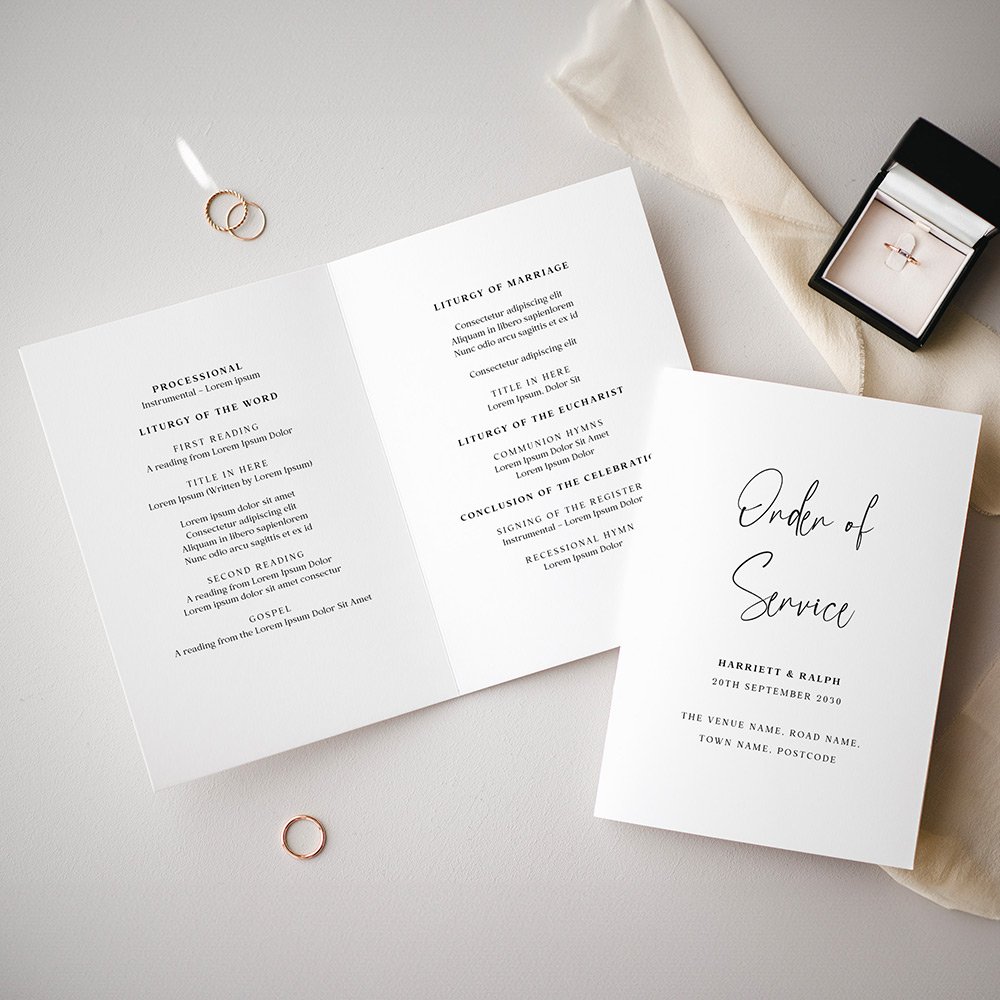 Black and White Wedding Order of Service Programme