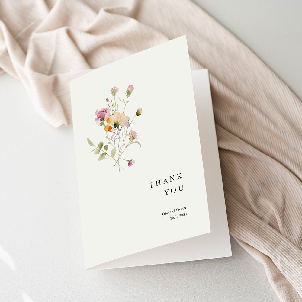 Minimal Floral Thank You Cards For Wedding