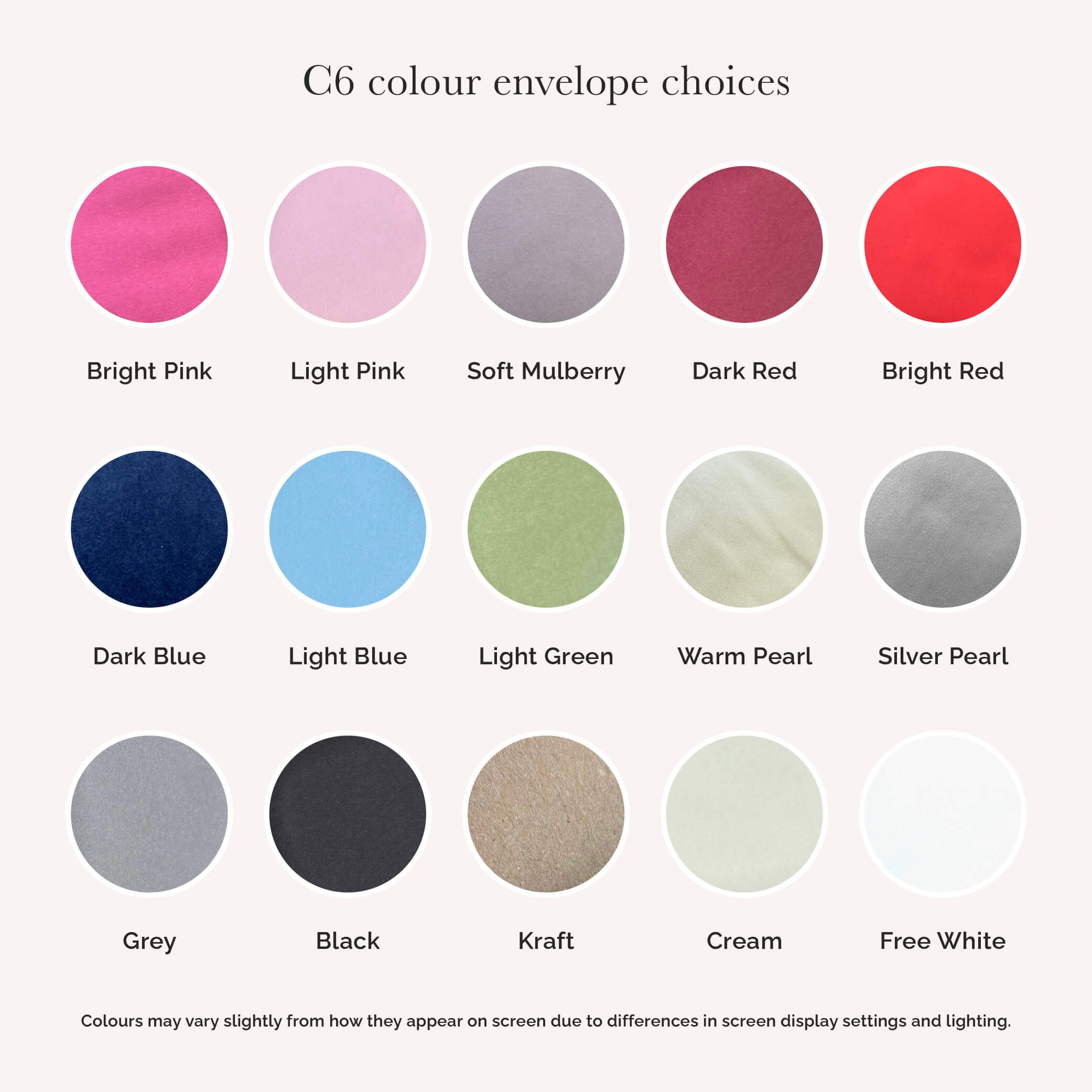 Selection of coloured envelopes available with wedding stationery orders