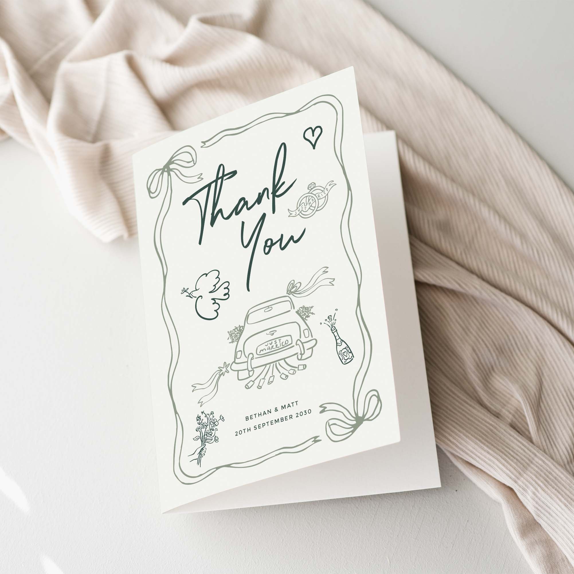 Hand Drawn Style Wedding Thank You Cards