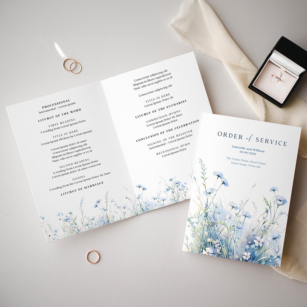 Dusty Blue Floral Printed Wedding Order of Service
