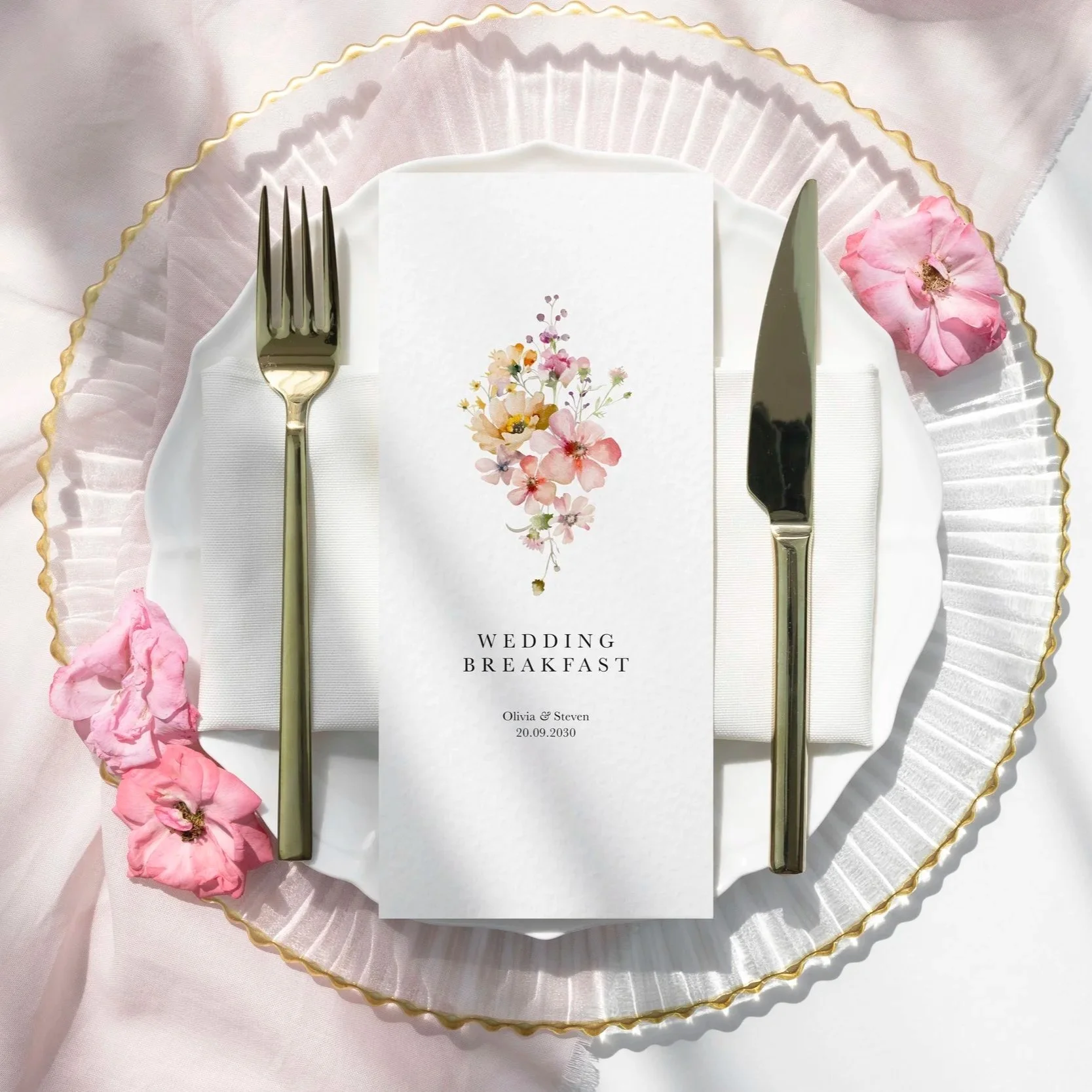 Elegant Pastel Floral Design Wedding Menus