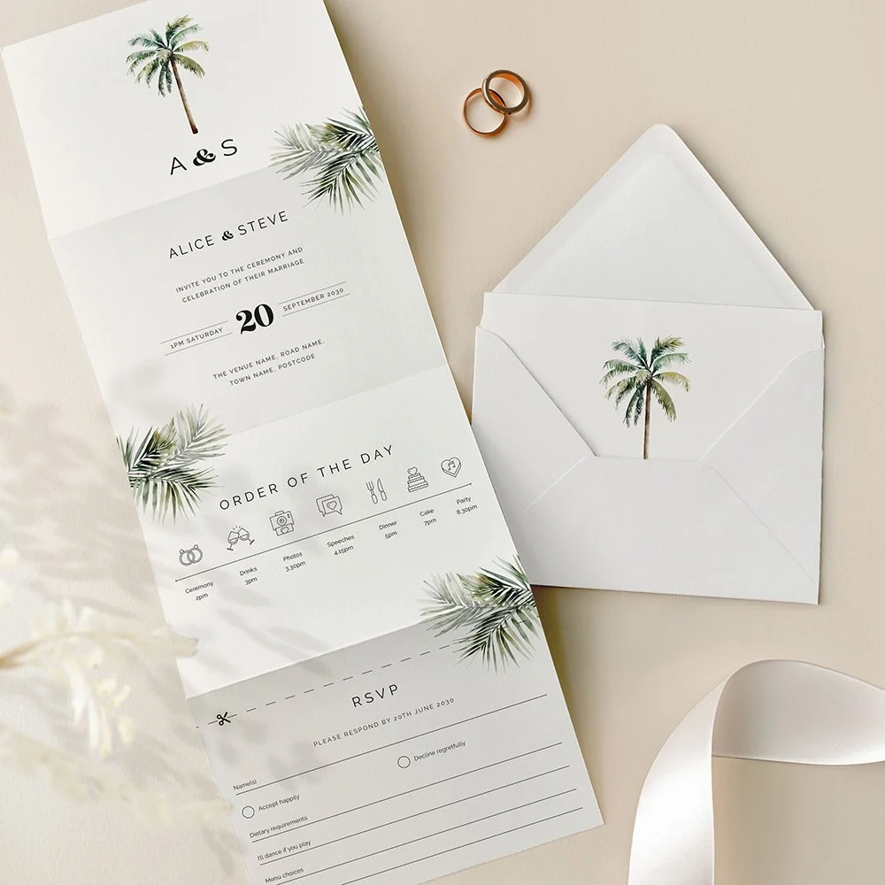 Palm Tree Concertina Wedding Invites