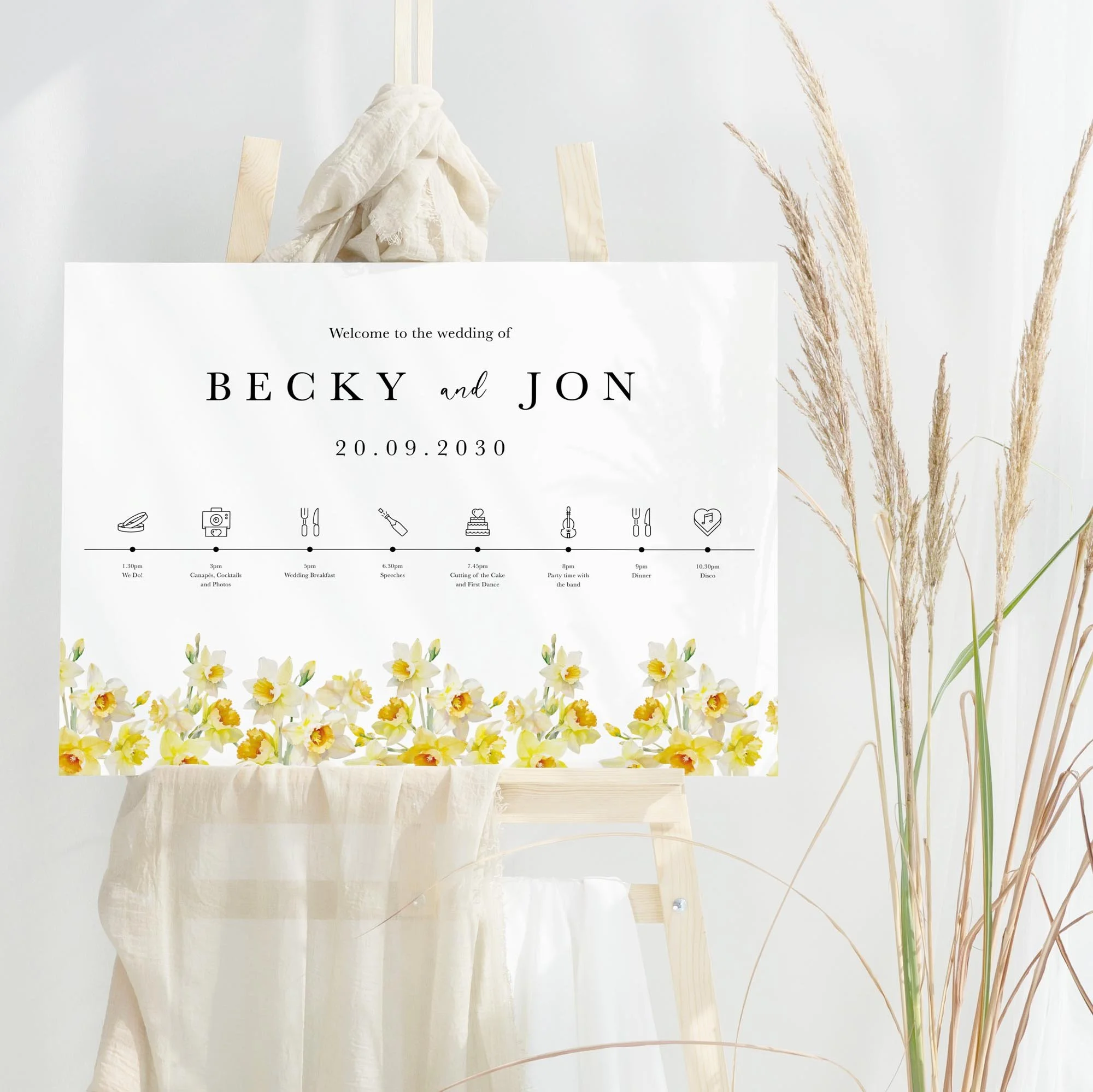 Daffodil wedding welcome sign design