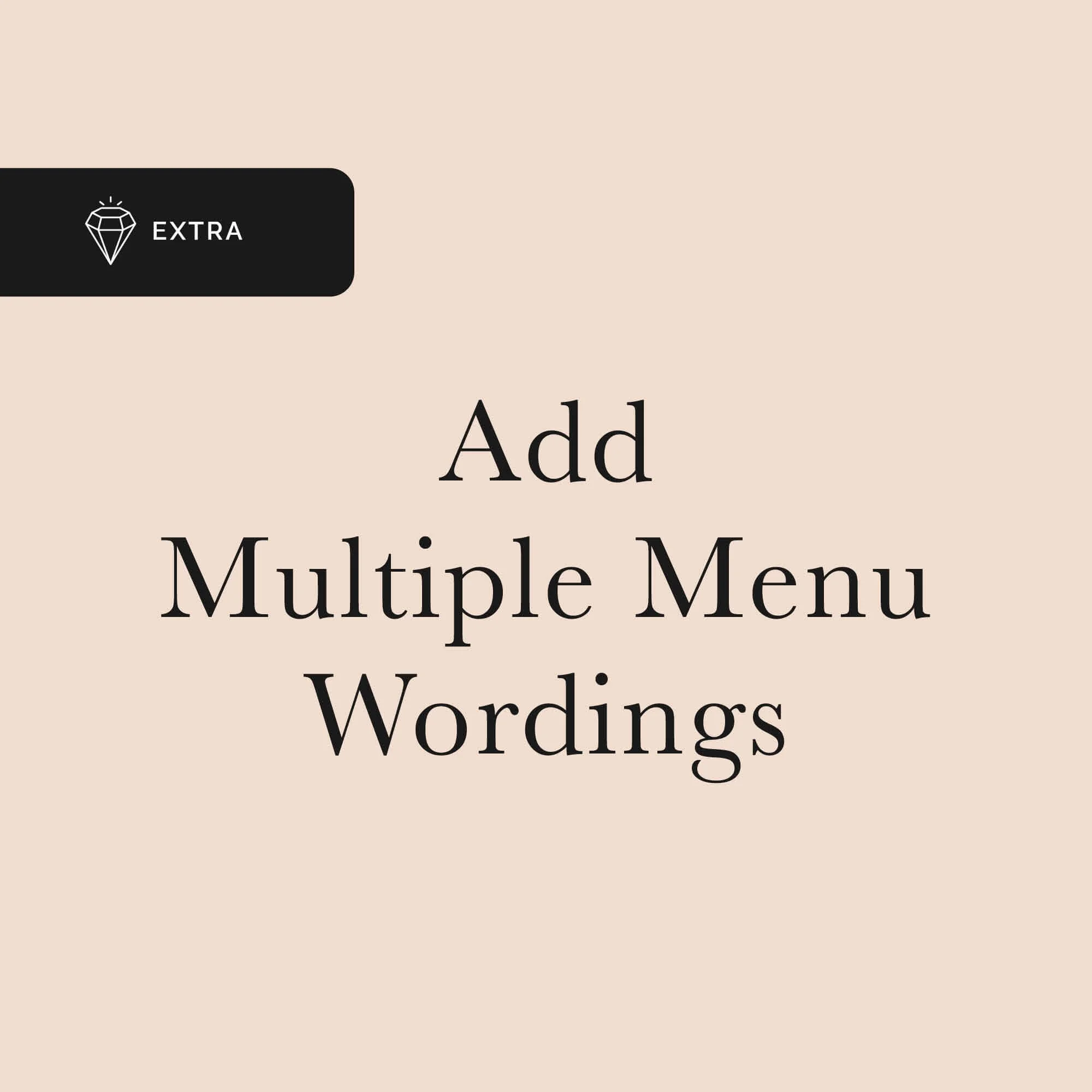 Wedding menu multiple wording add-on example showing different menu versions for guests with dietary choices