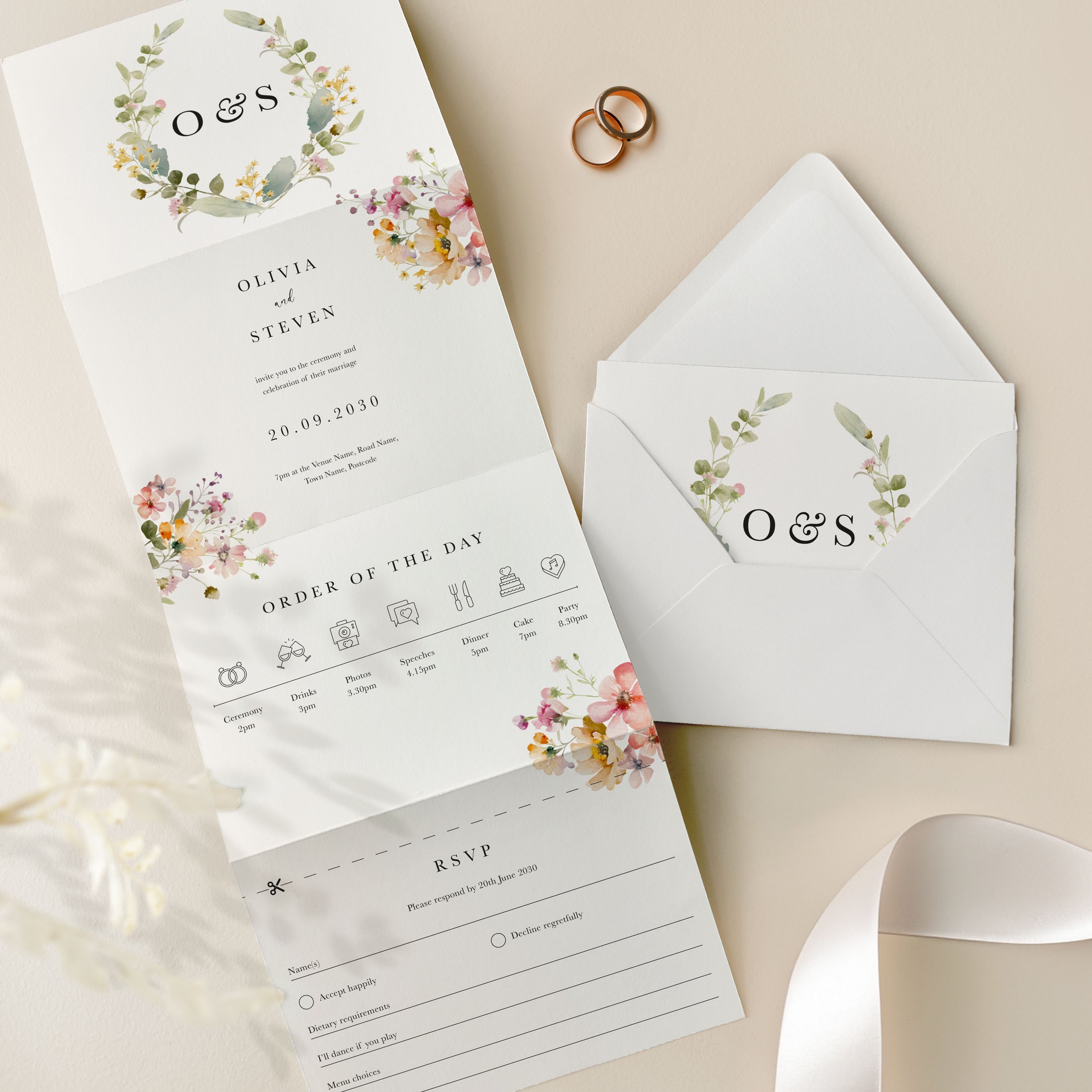 Floral Concertina Wedding Invite samples
