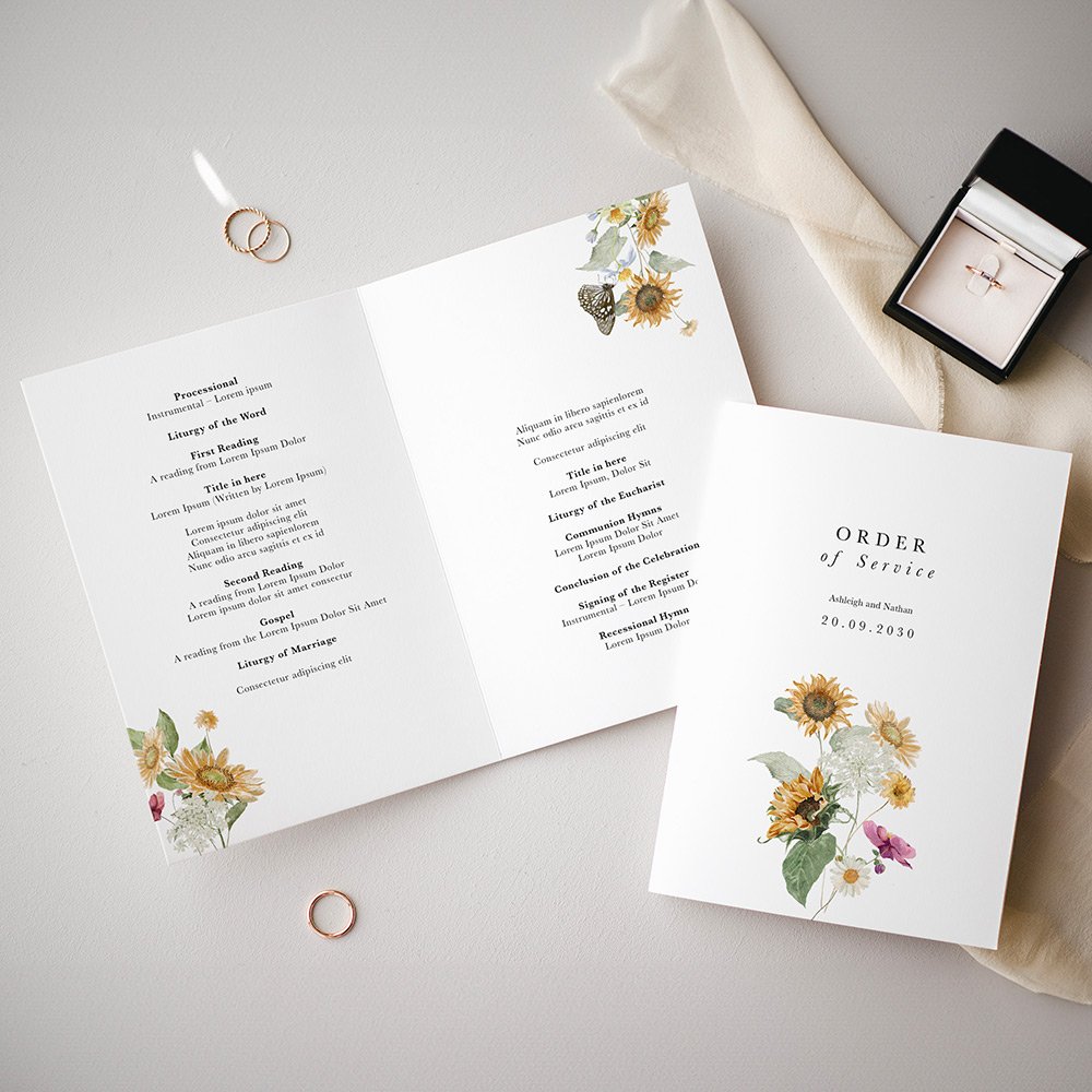 Sunflower Printed Wedding Programme