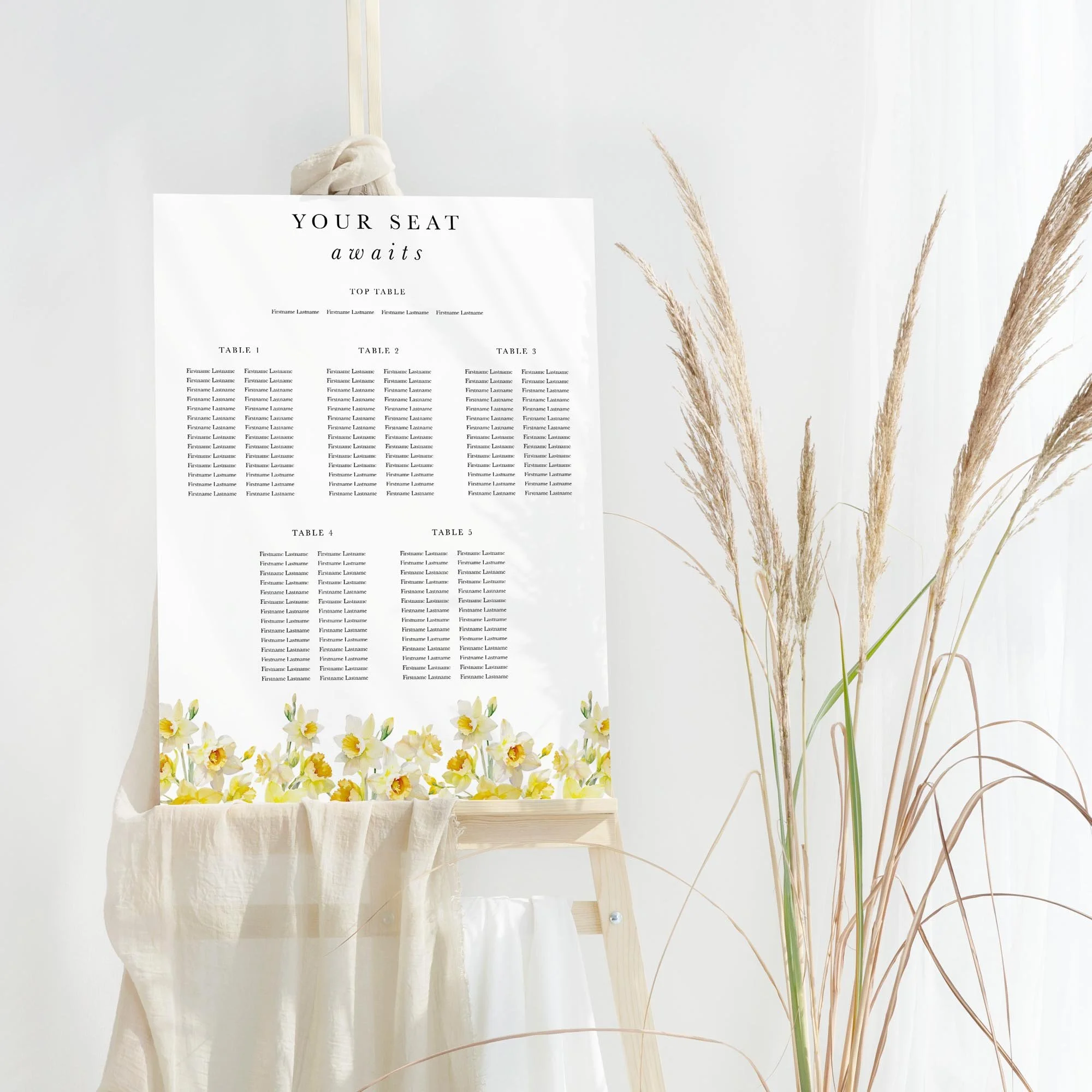 Daffodil wedding table plan board seating chart sign