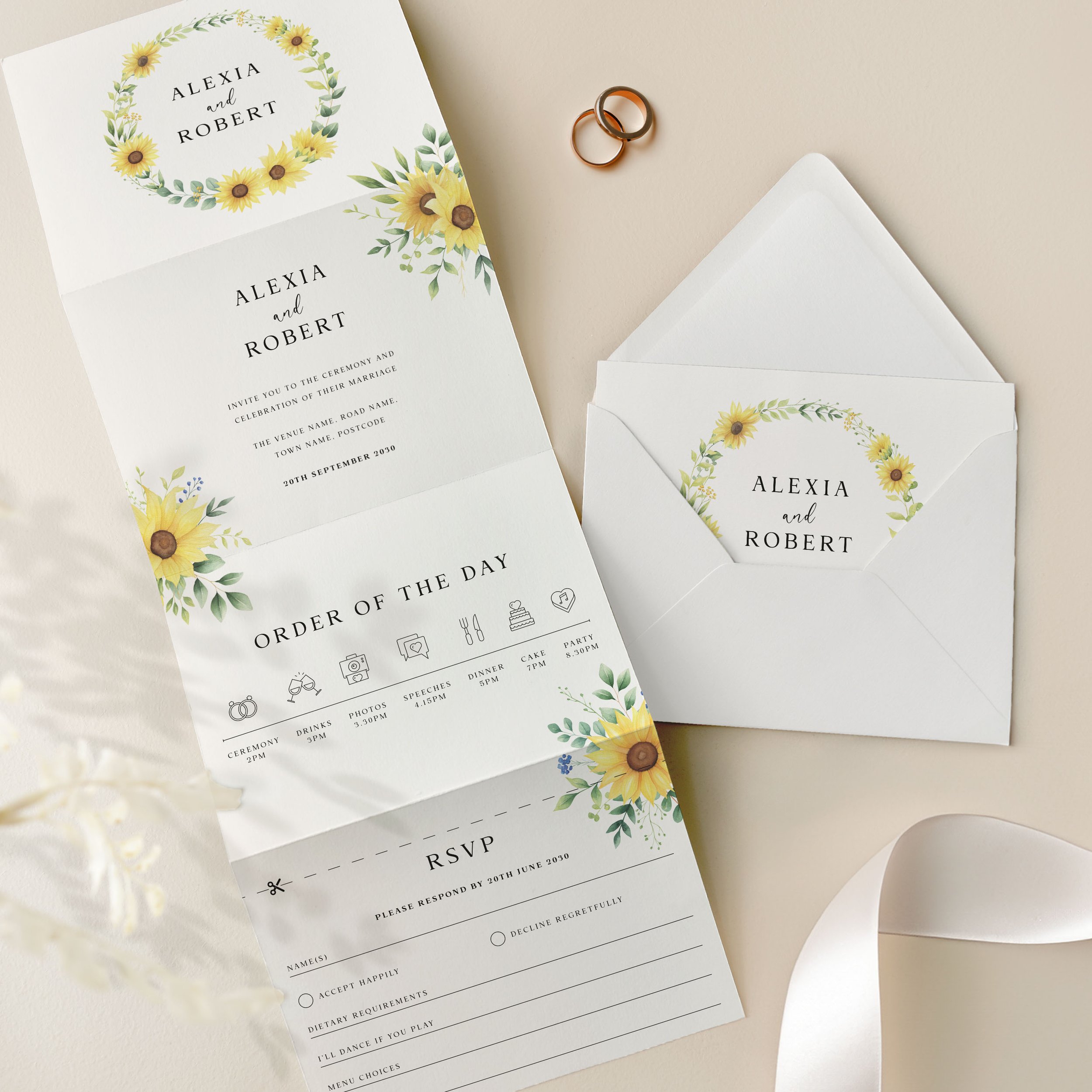 Sunflower Concertina Wedding Invite samples