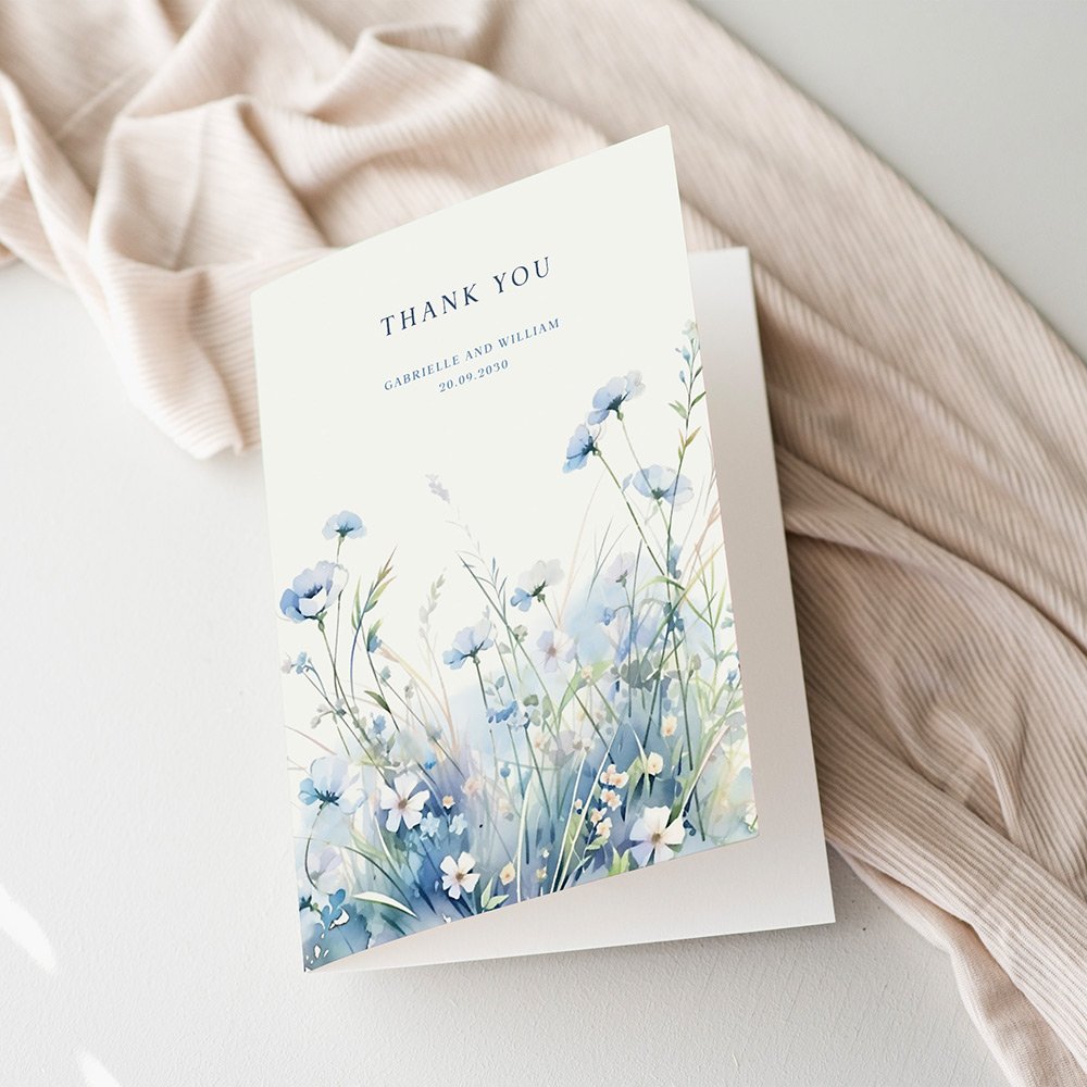 Dusty Blue Wildflower Thank You Cards For Wedding
