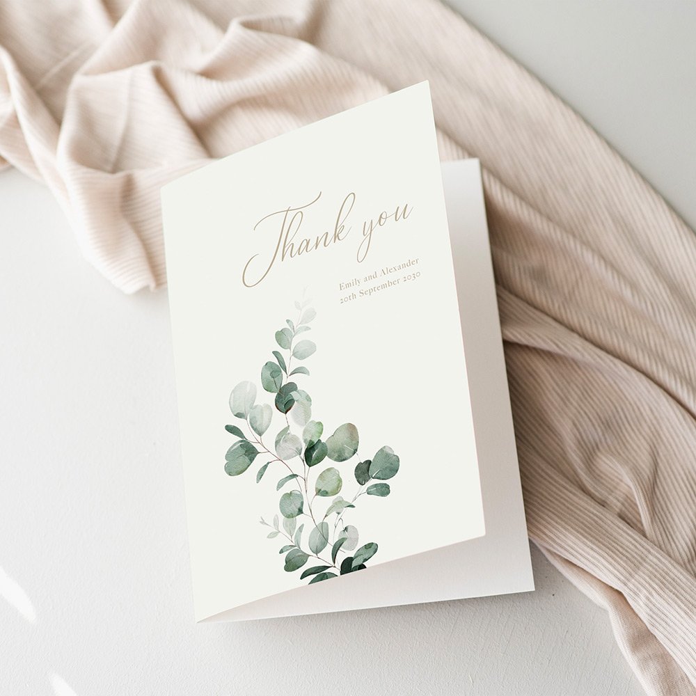 Emerald Greenery Thank You Cards For Wedding