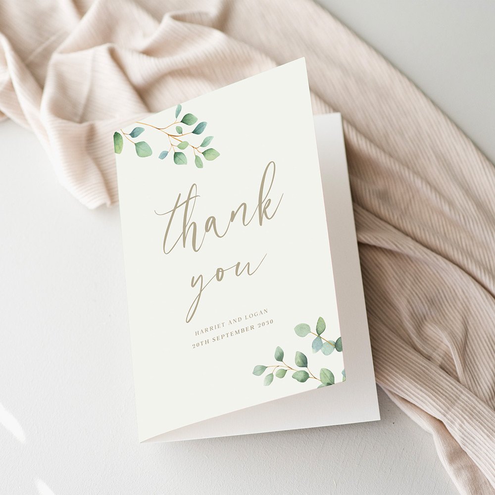 Foliage Green Thank You Cards For Wedding