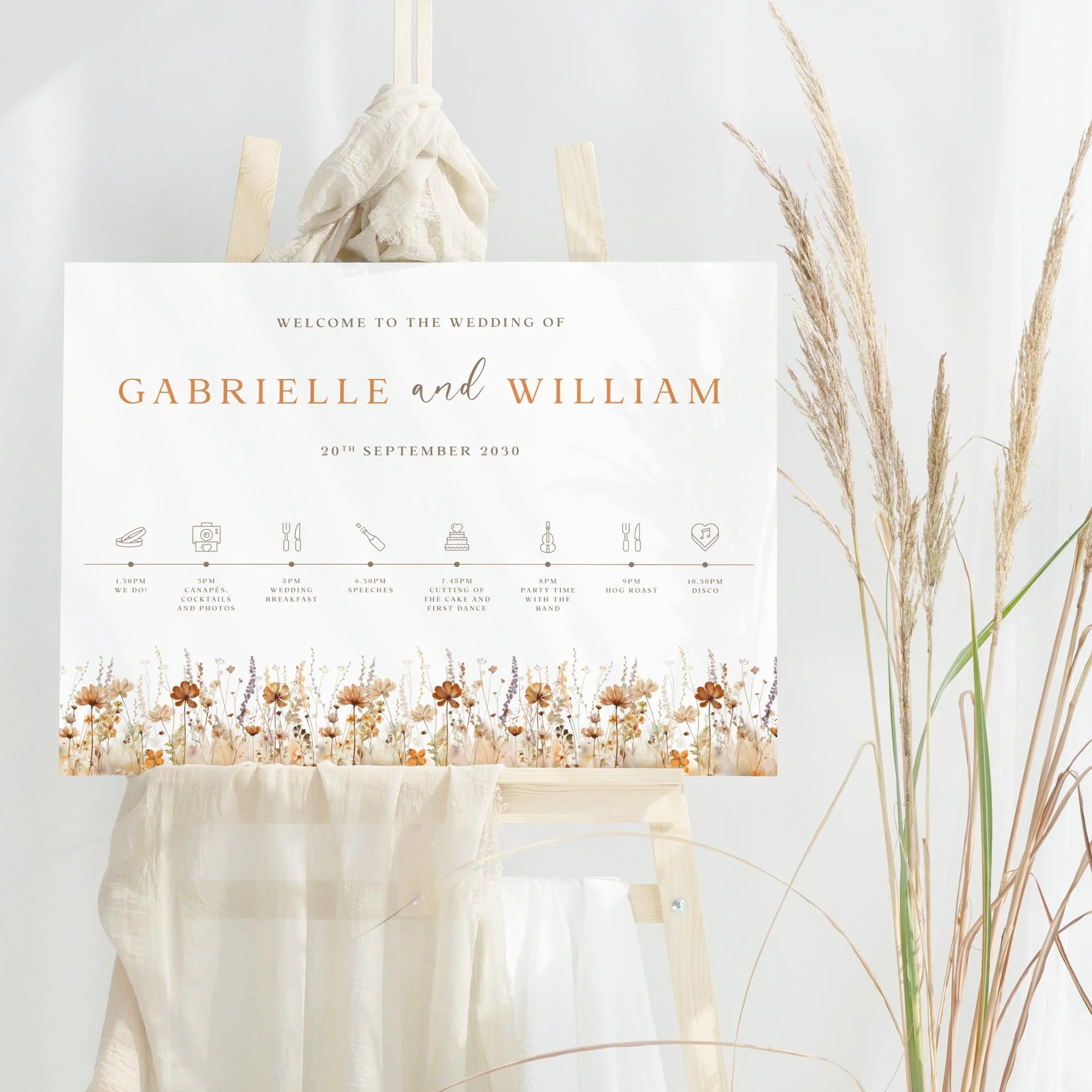 Earth Tone Wildflower wedding welcome sign design