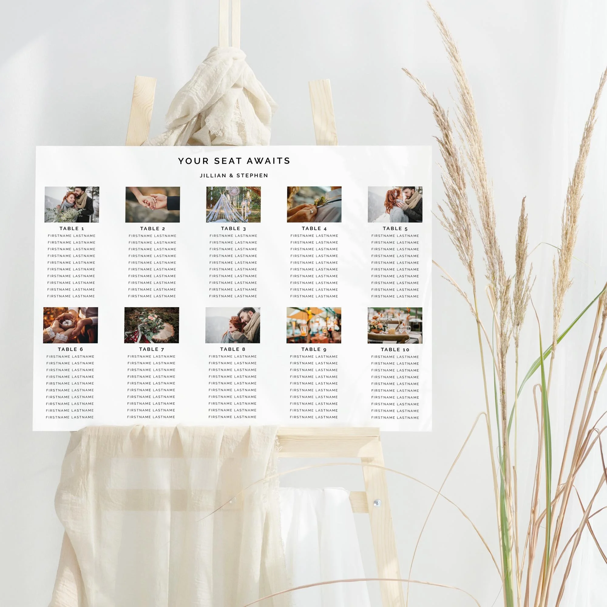Custom Photograph wedding table plan board seating chart sign