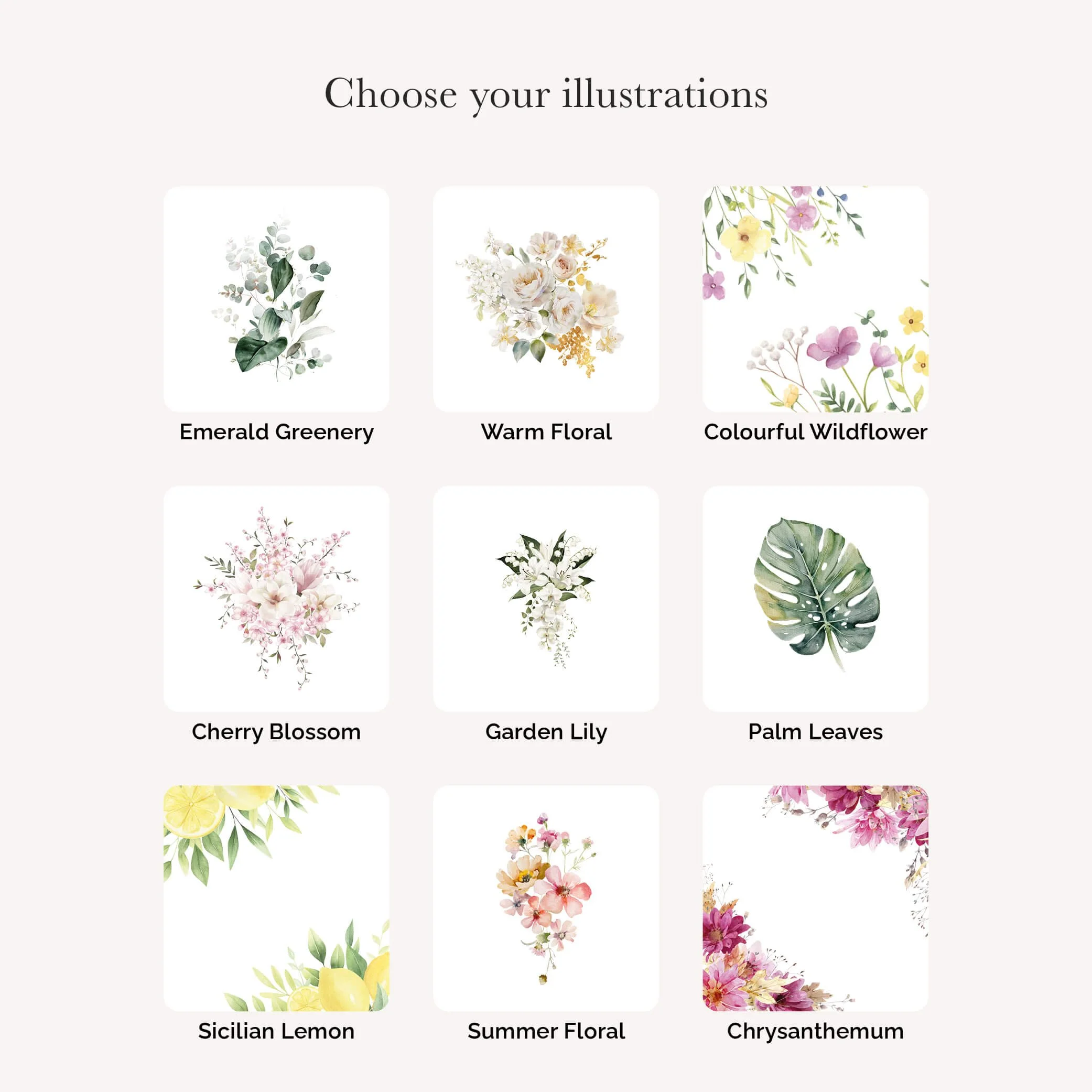Loose floral illustration options available for custom venue invitations